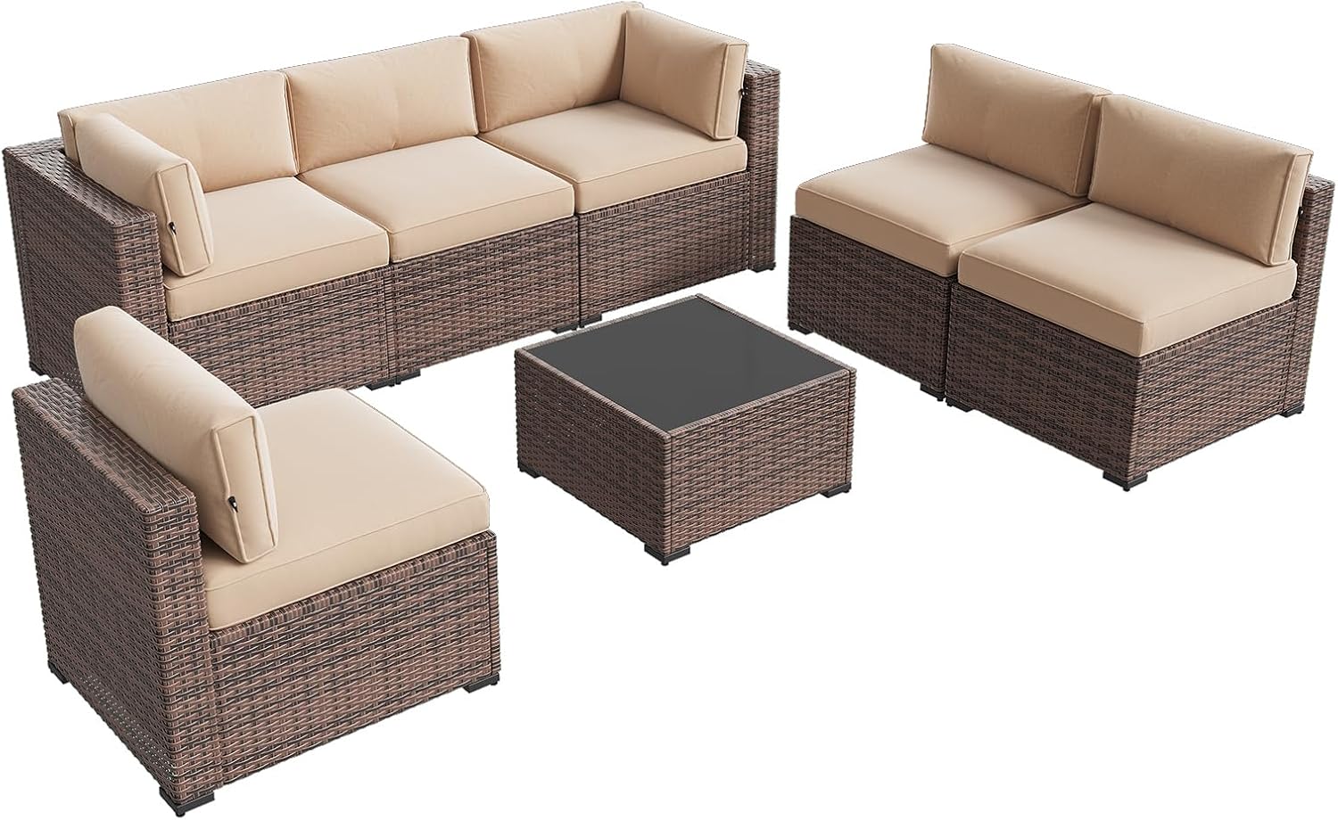 7 pcs Patio Wicker Sofa Sets with Umbrella / Fire Pit