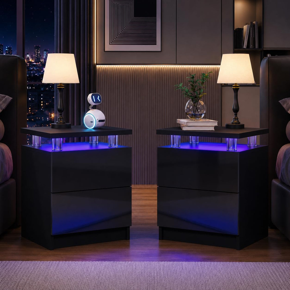 Aoxun LED Nightstand Set