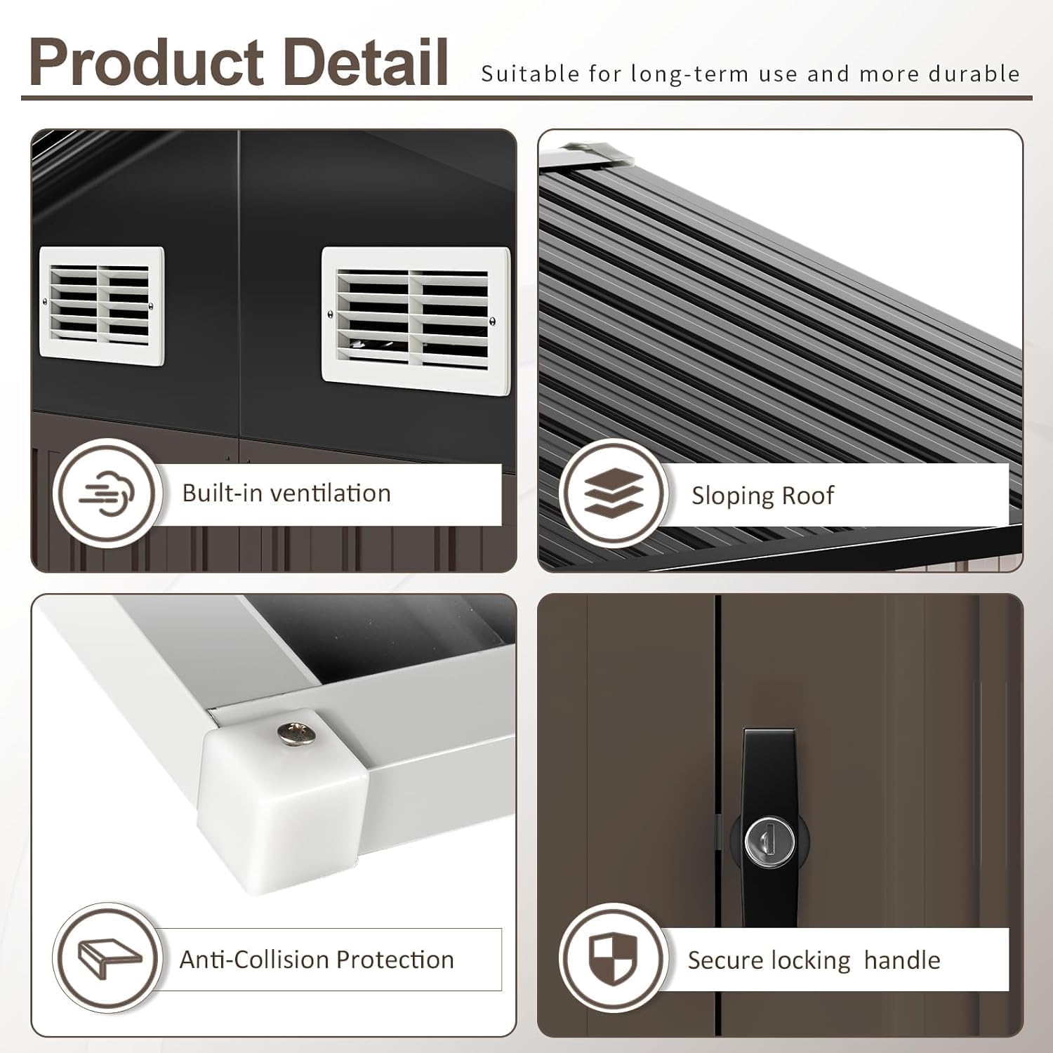 Utility Metal Shed, Steel Tool Shed with Air Vent and Lockable Door