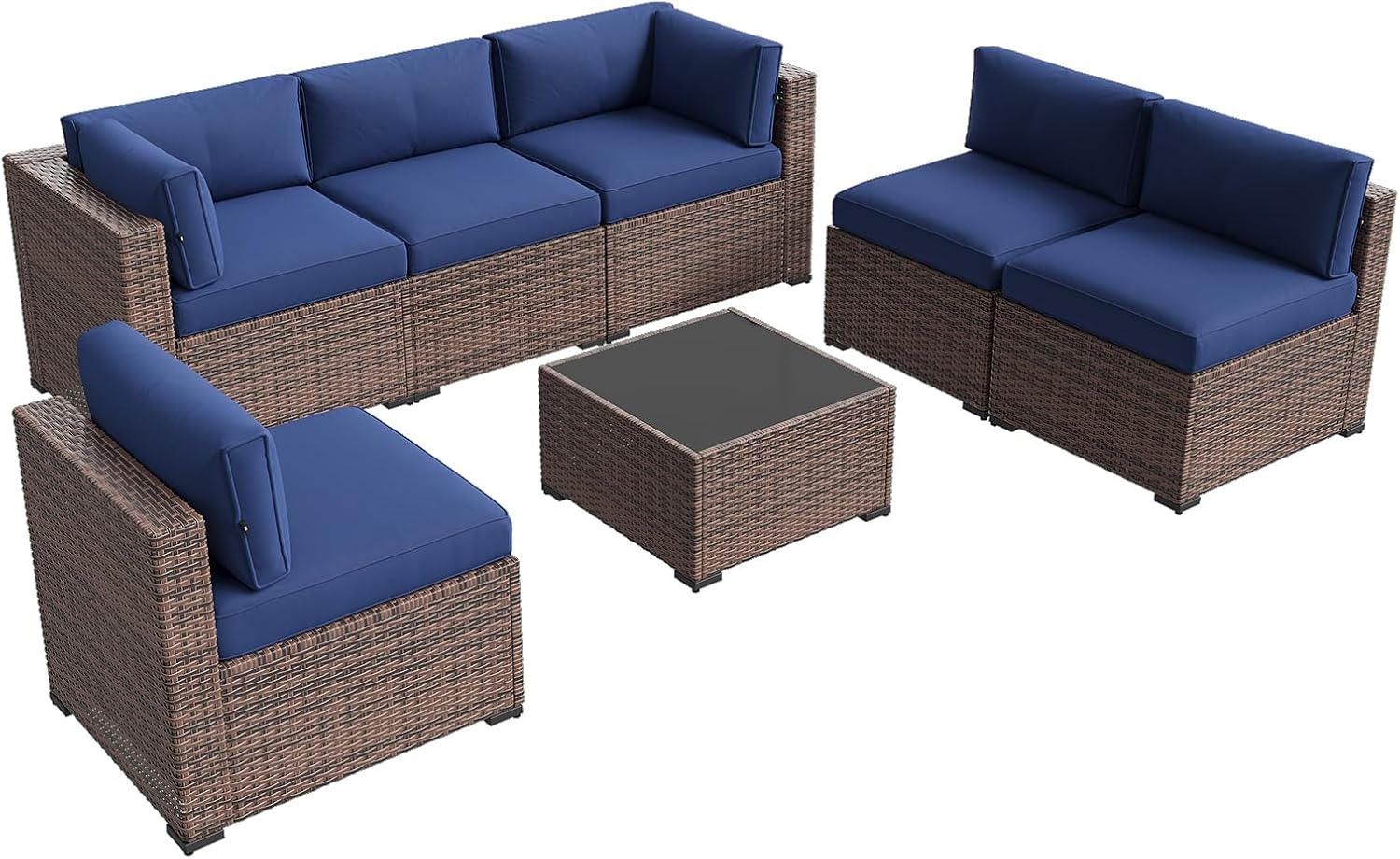 7 pcs Patio Wicker Sofa Sets with Umbrella / Fire Pit