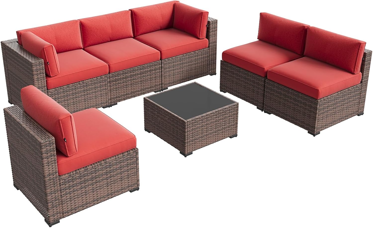 7 pcs Patio Wicker Sofa Sets with Umbrella / Fire Pit