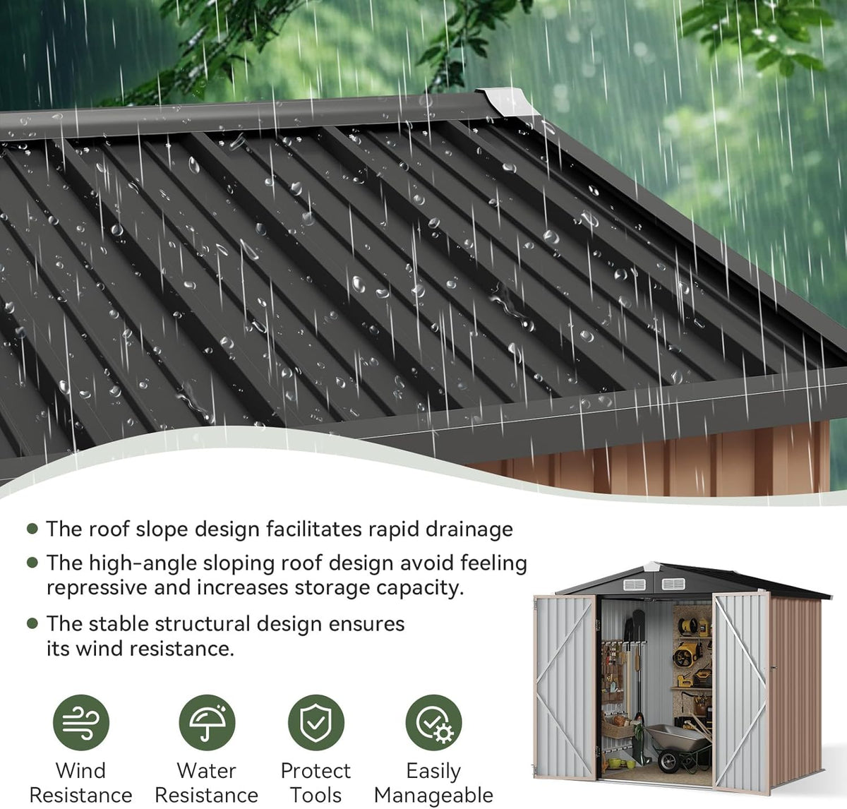 Aoxun 6' x 4' Metal Storage Shed, Brown