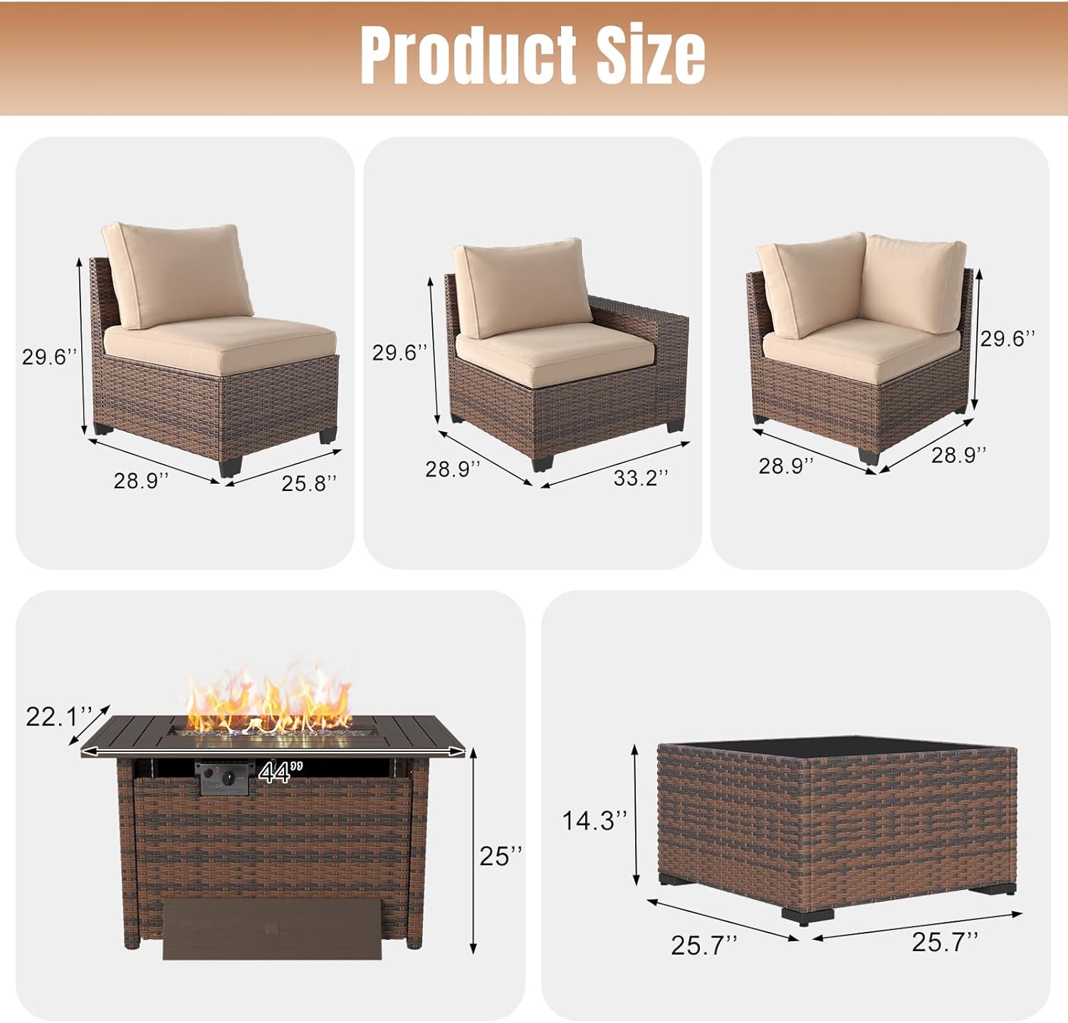 Patio Wicker Sofa Sets with Umbrella / Fire Pit