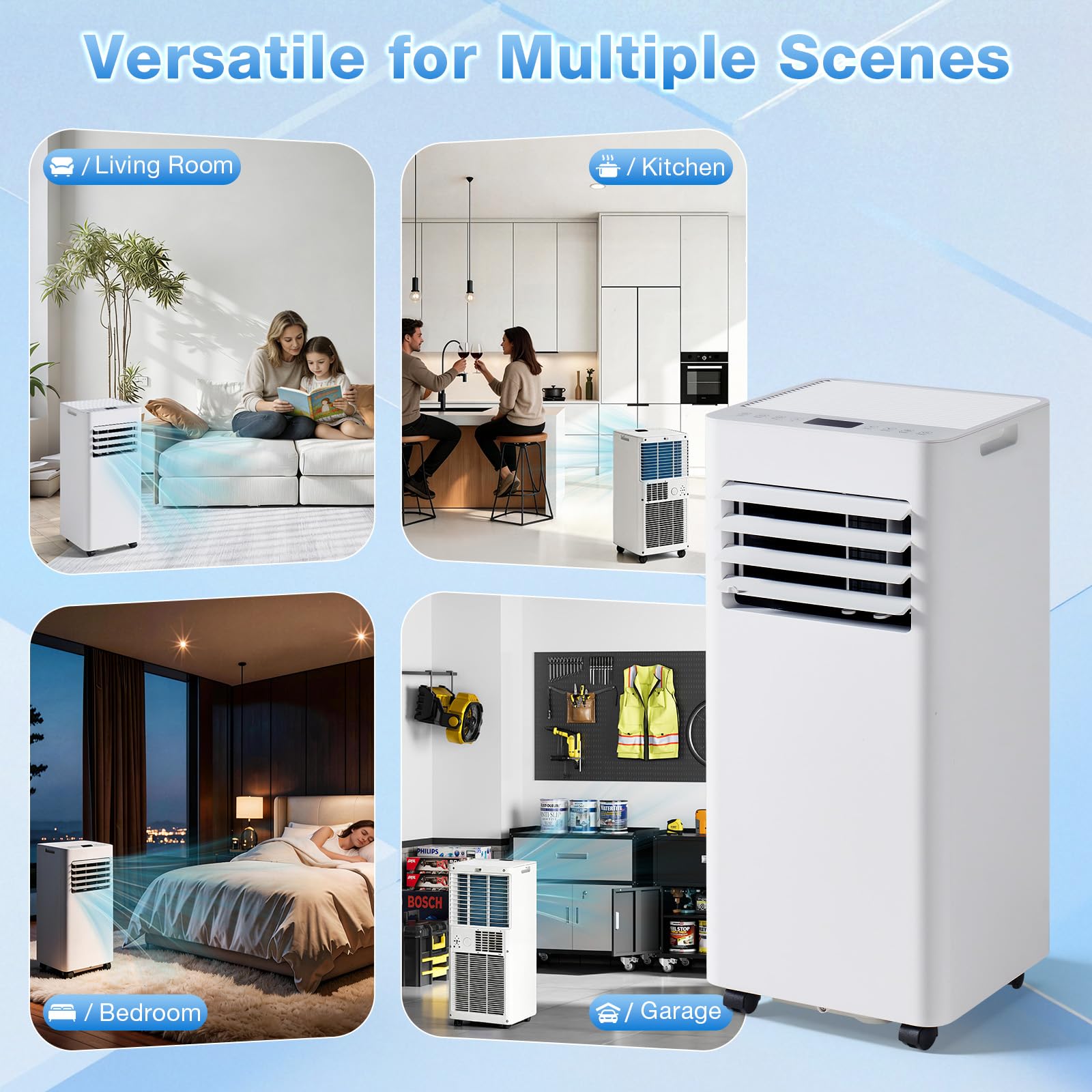 Aoxun 10000BTU Portable Air Conditioner with Heater, 5-in-1 Portable AC Unit with Cooling & Heating, Fan & Dehumidifier up to 450 sq.ft, 24H Timer, Remote Control and Window Kit Included, White
