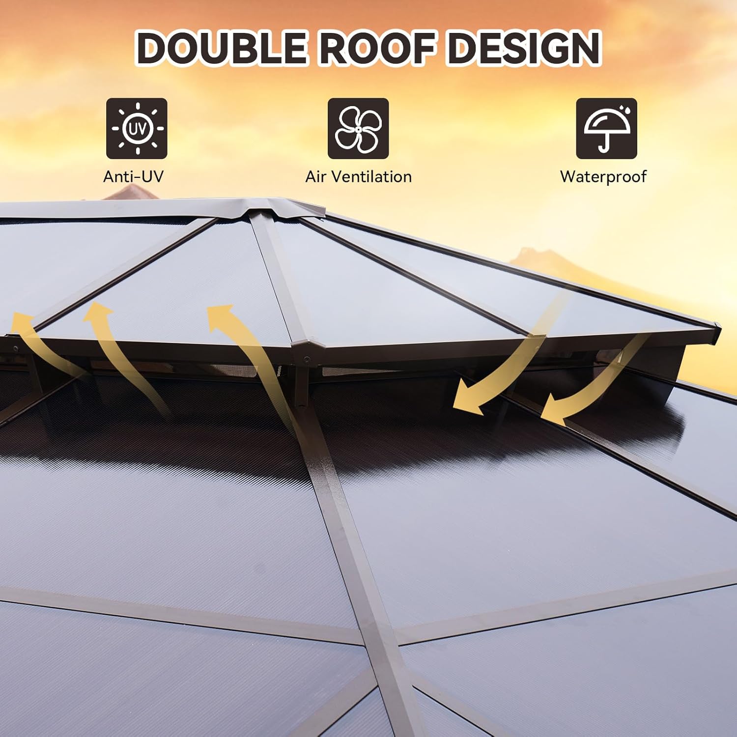 Aoxun 12' x 16' Polycarbonate Hardtop Gazebo, Brown