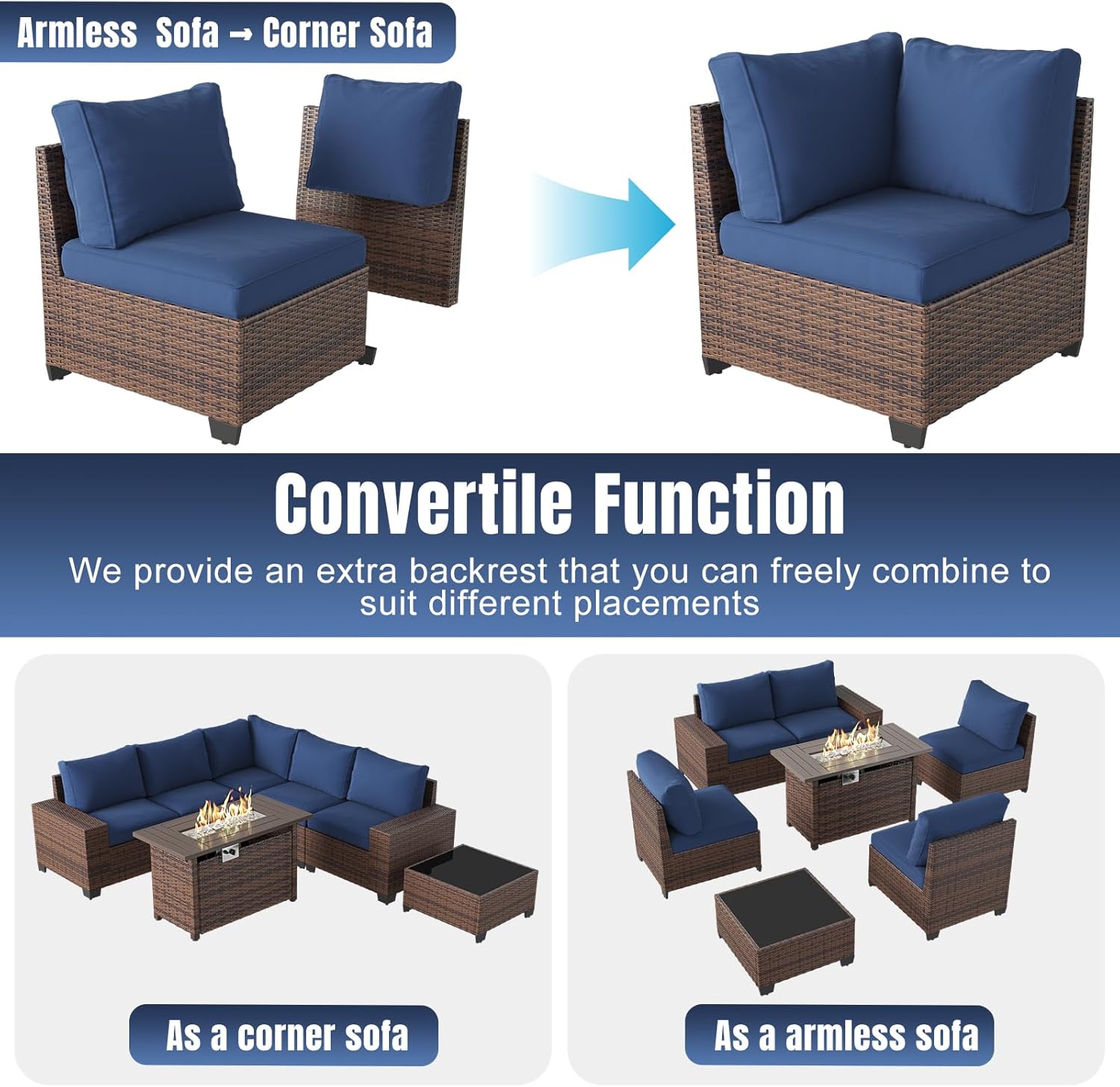Patio Wicker Sofa Sets with Umbrella / Fire Pit