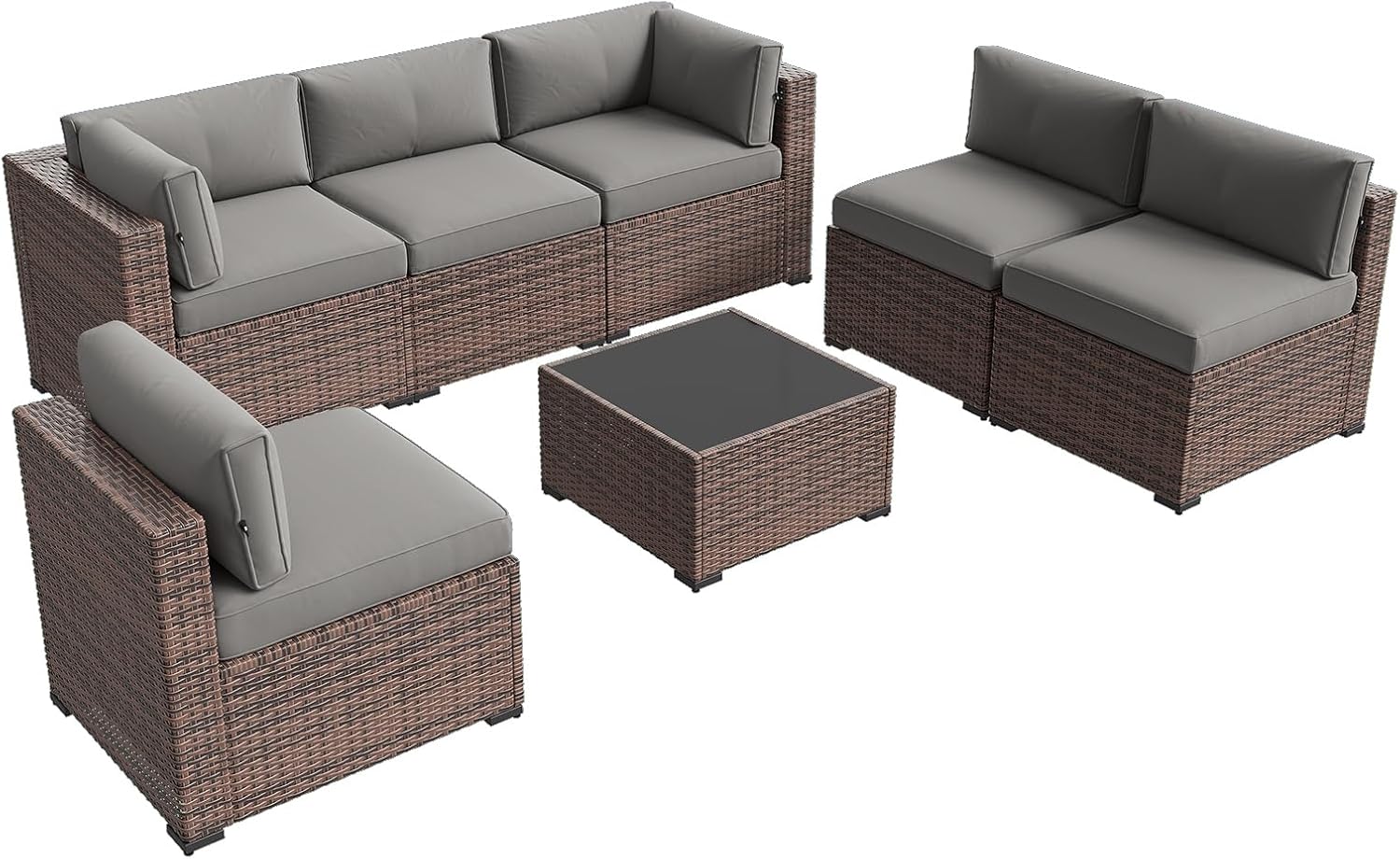 7 pcs Patio Wicker Sofa Sets with Umbrella / Fire Pit