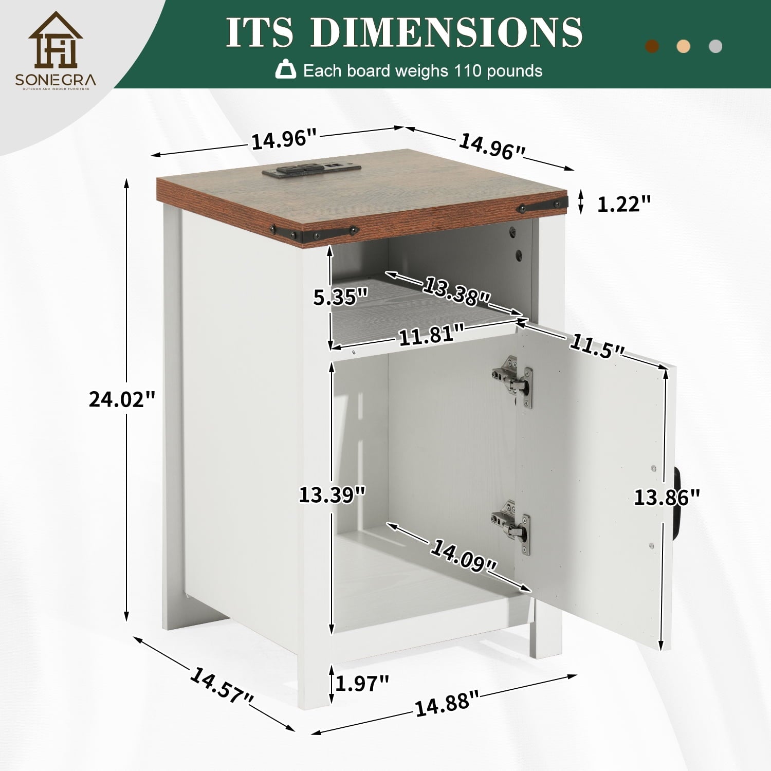 Farmhouse End Table Set of 2, 2 Pcs Nightstand Side Table with Storage, White