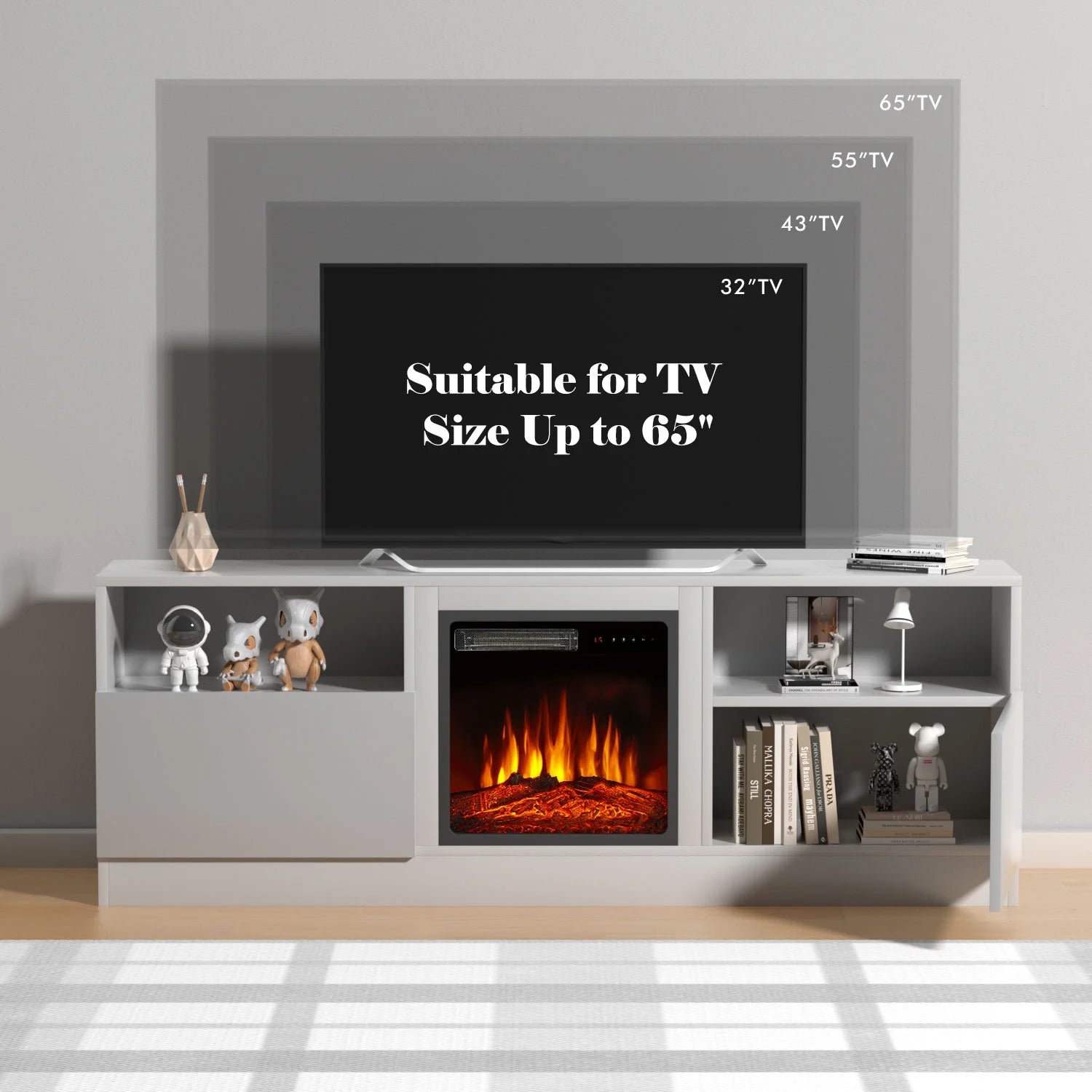 TV Stand with Fireplace for TVs up to 75", TV Stand for Living Room, White