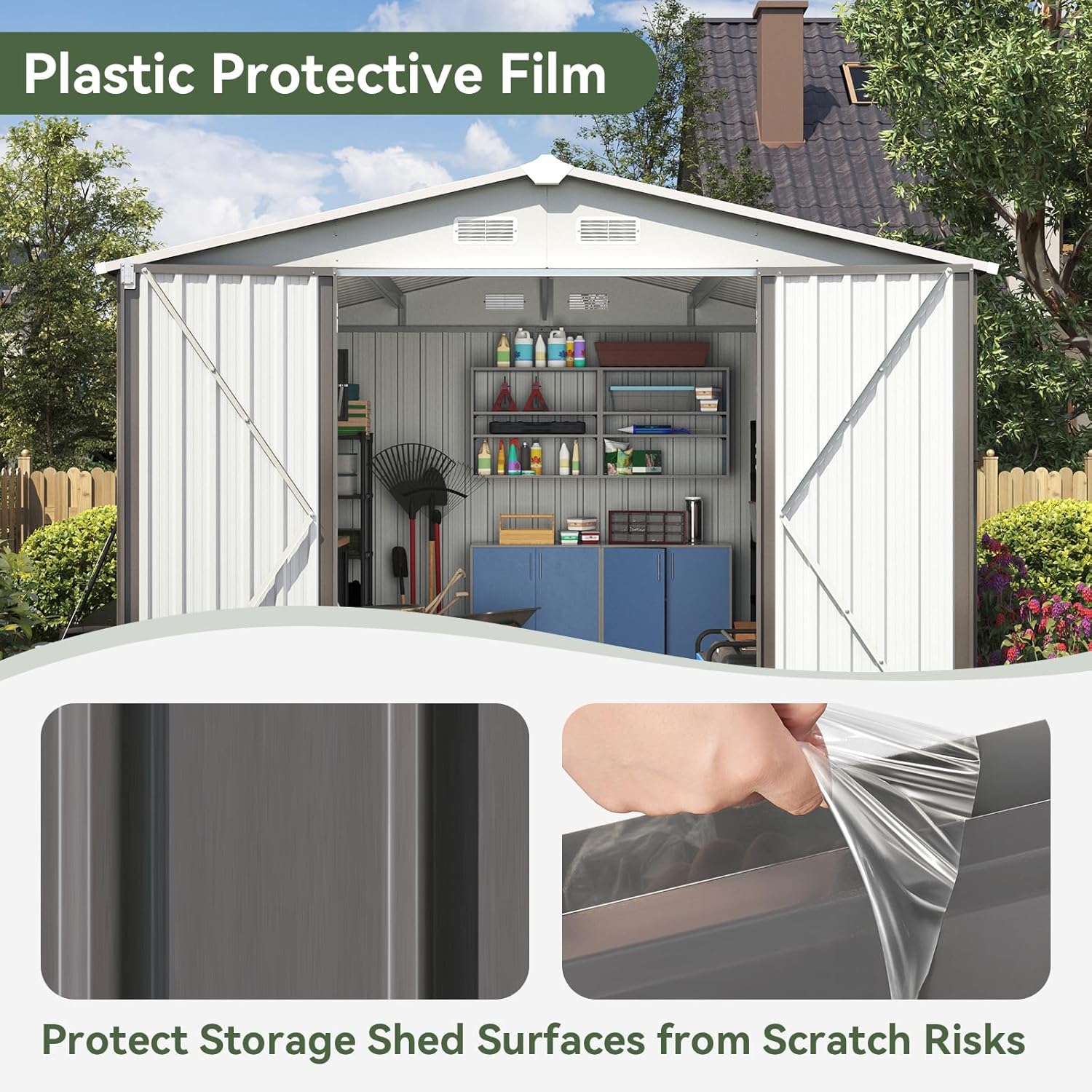 Utility Metal Shed, Steel Tool Shed with Air Vent and Lockable Door