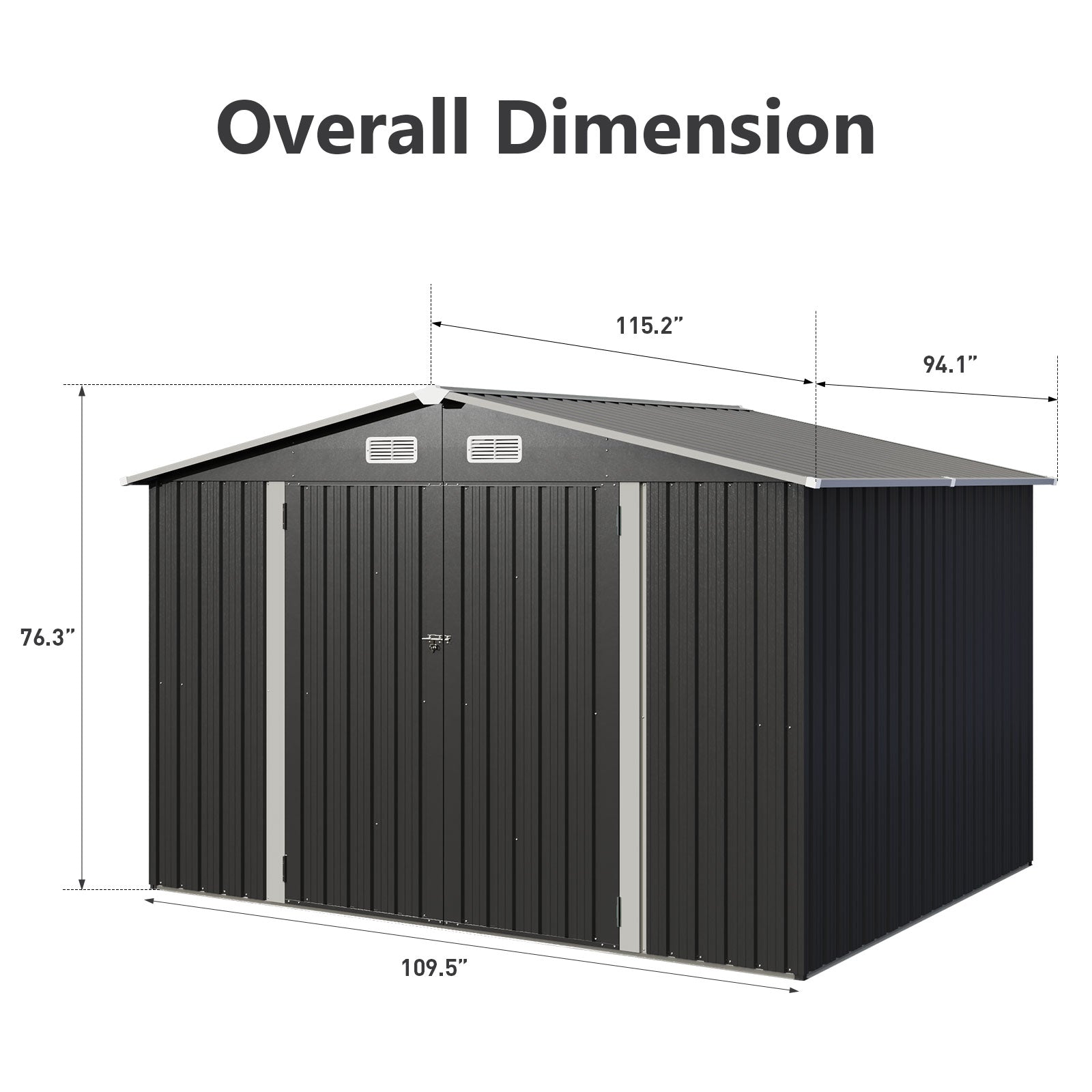 Outdoor Storage Shed, Metal Shed with Lockable Door & Air Vent for Backyard, Garden, Black