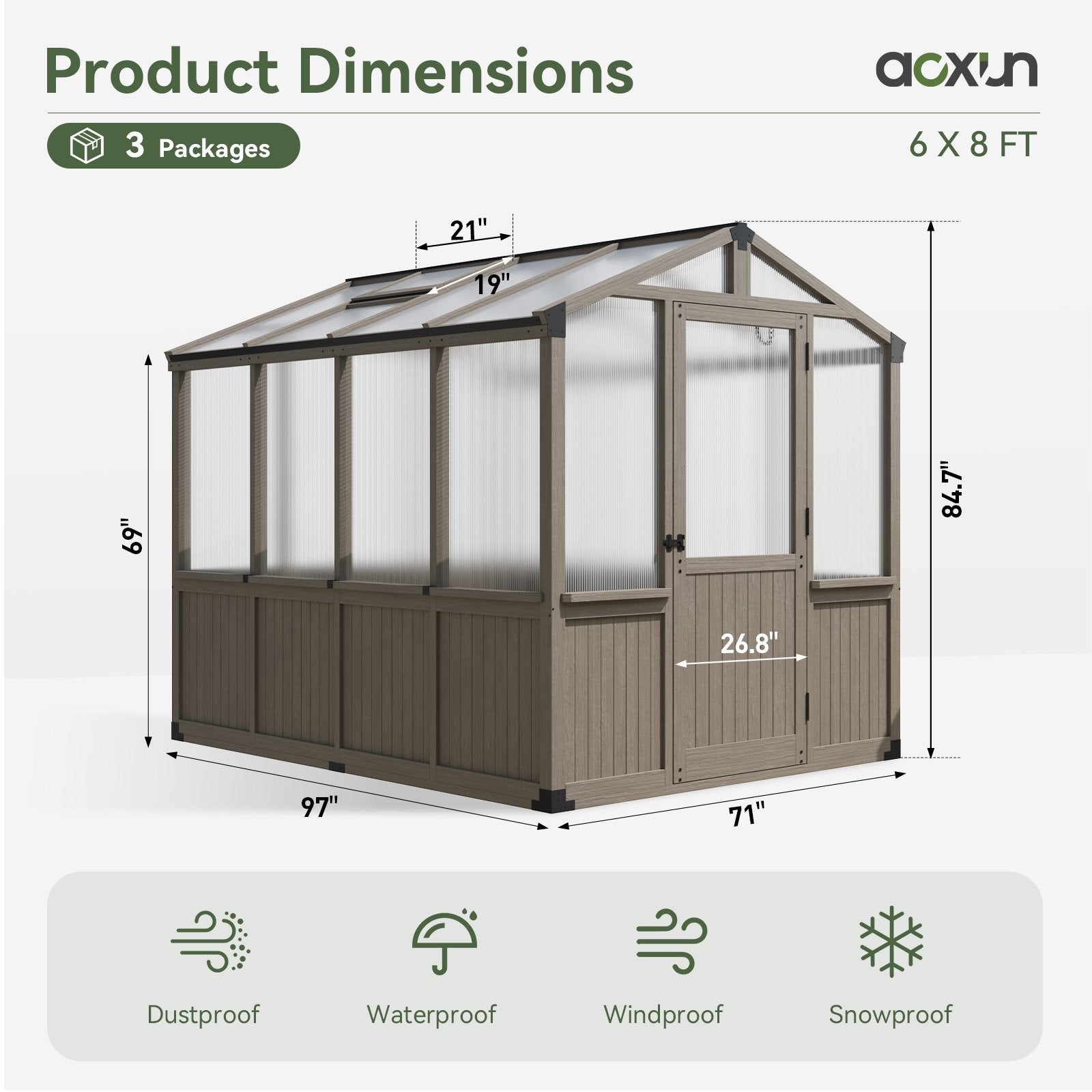 AOXUN 6' x 8' Outdoor Cedar Wood Greenhouse, Walk-in Greenhouse with Adjustable Roof Vent and Lockable Door