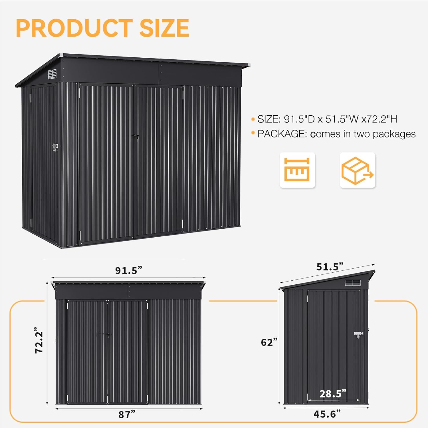 4' x 8' Metal Utility Storage Shed with Triple Lockable Door