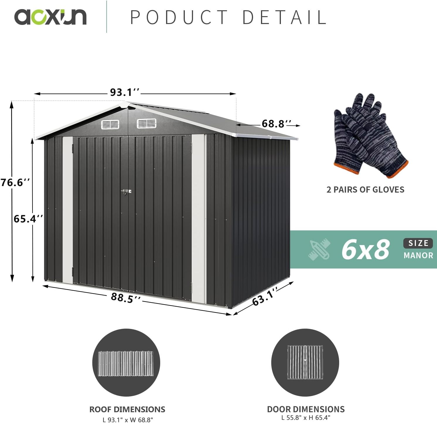 Utility Metal Shed, Steel Tool Shed with Air Vent and Lockable Door