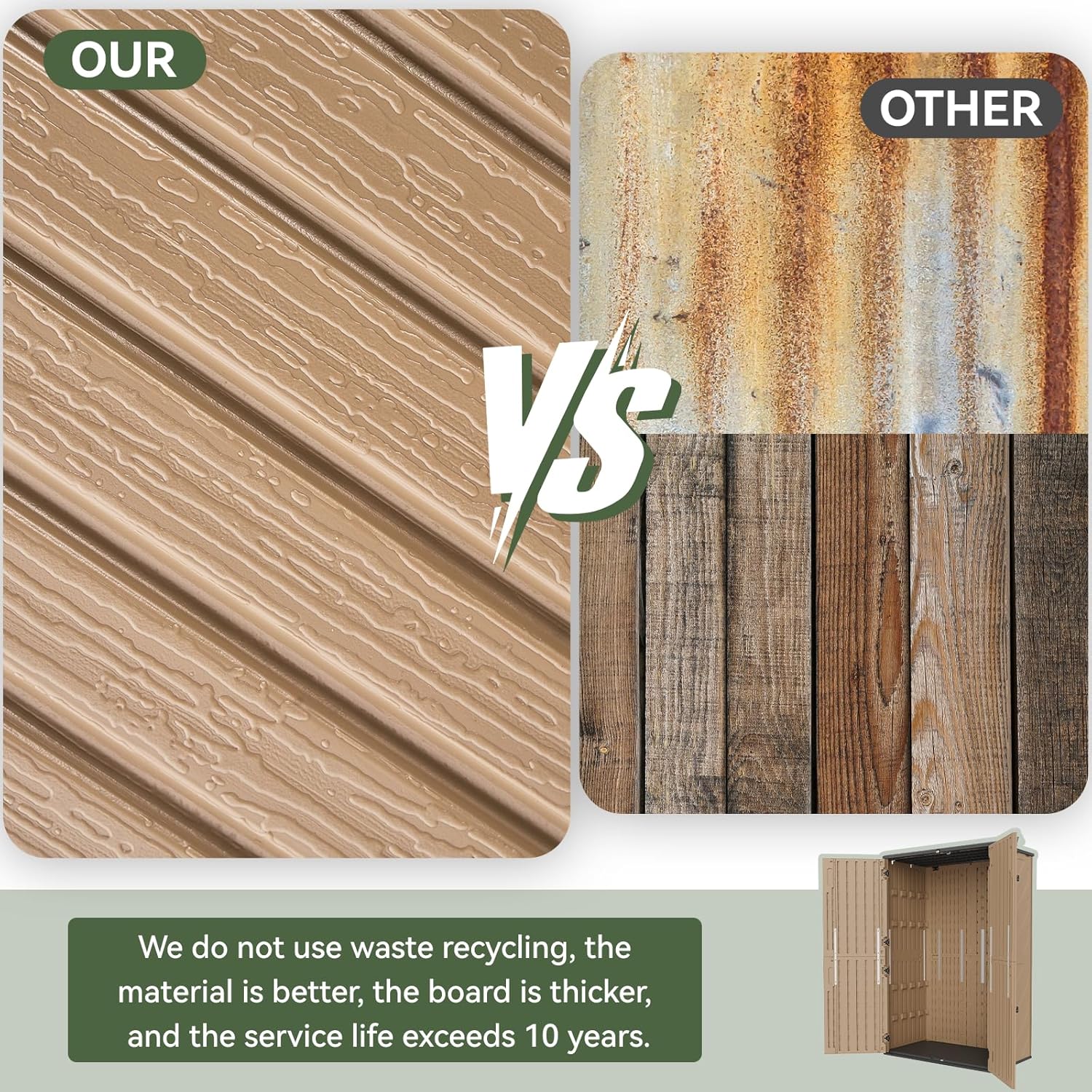 Aoxun Outdoor Storage Shed with Floor, 64 Cu.Ft Large Outdoor Storage Cabinet, Waterproof Vertical Resin Shed for Garden Tools, Pool Equipment, Brown