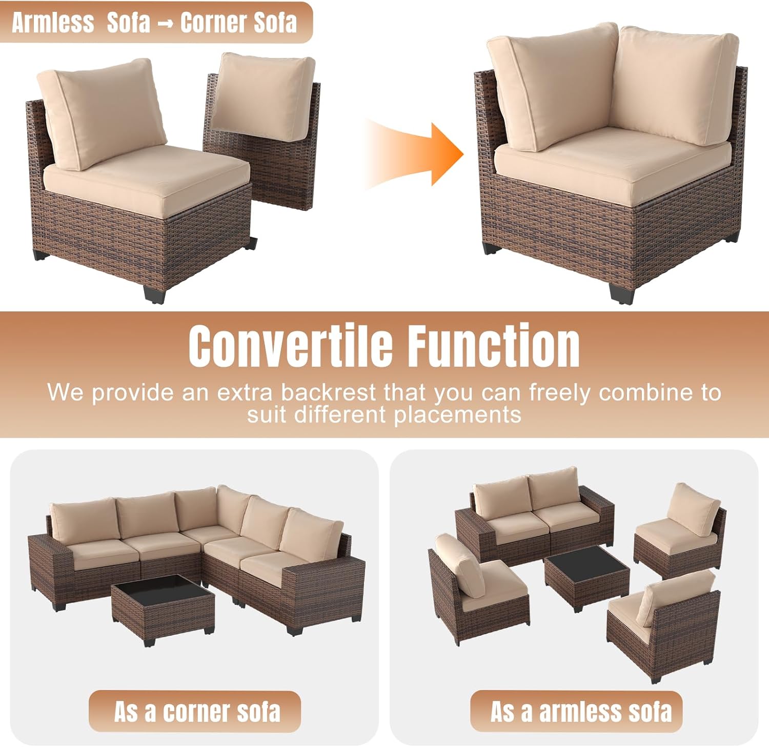 Aoxun 6 Pieces/7 Pieces Patio Furniture Set