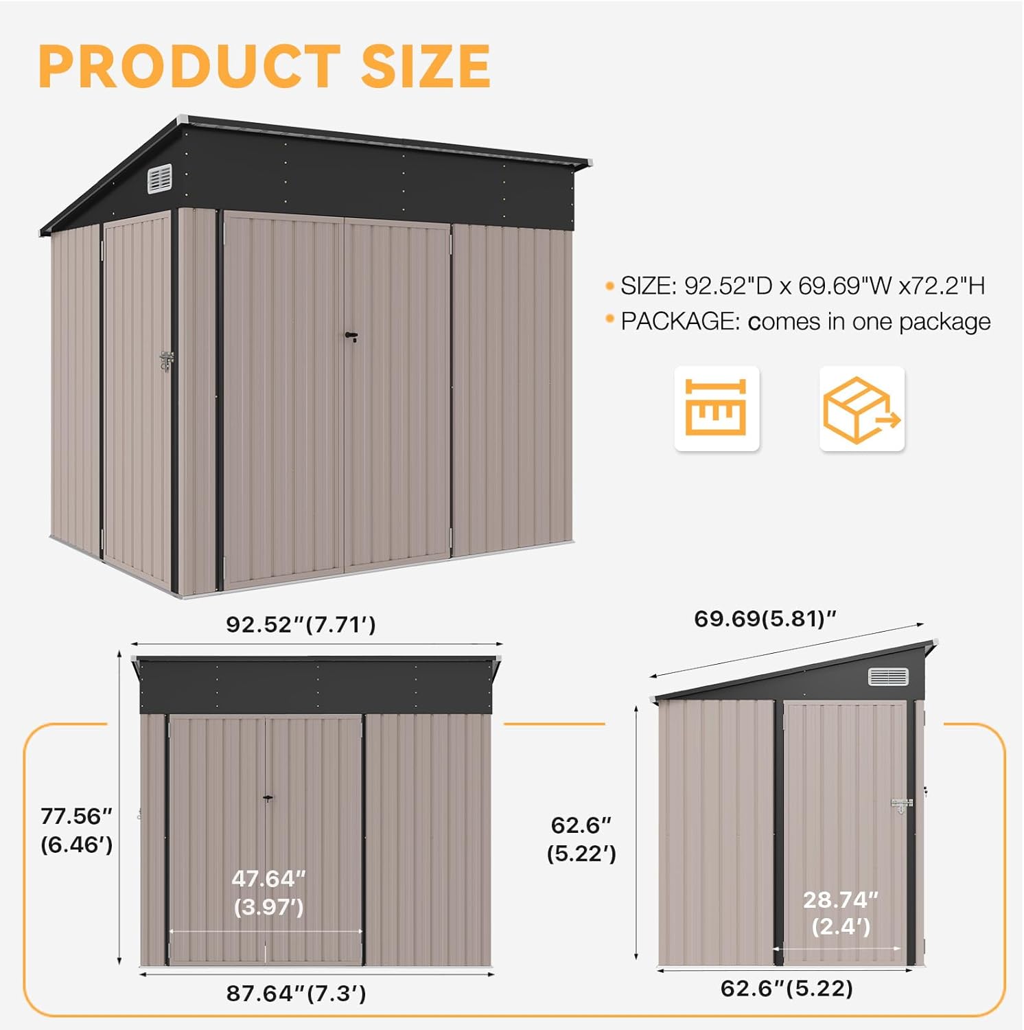 Metal Lean To Storage Shed with Triple Lockable Door