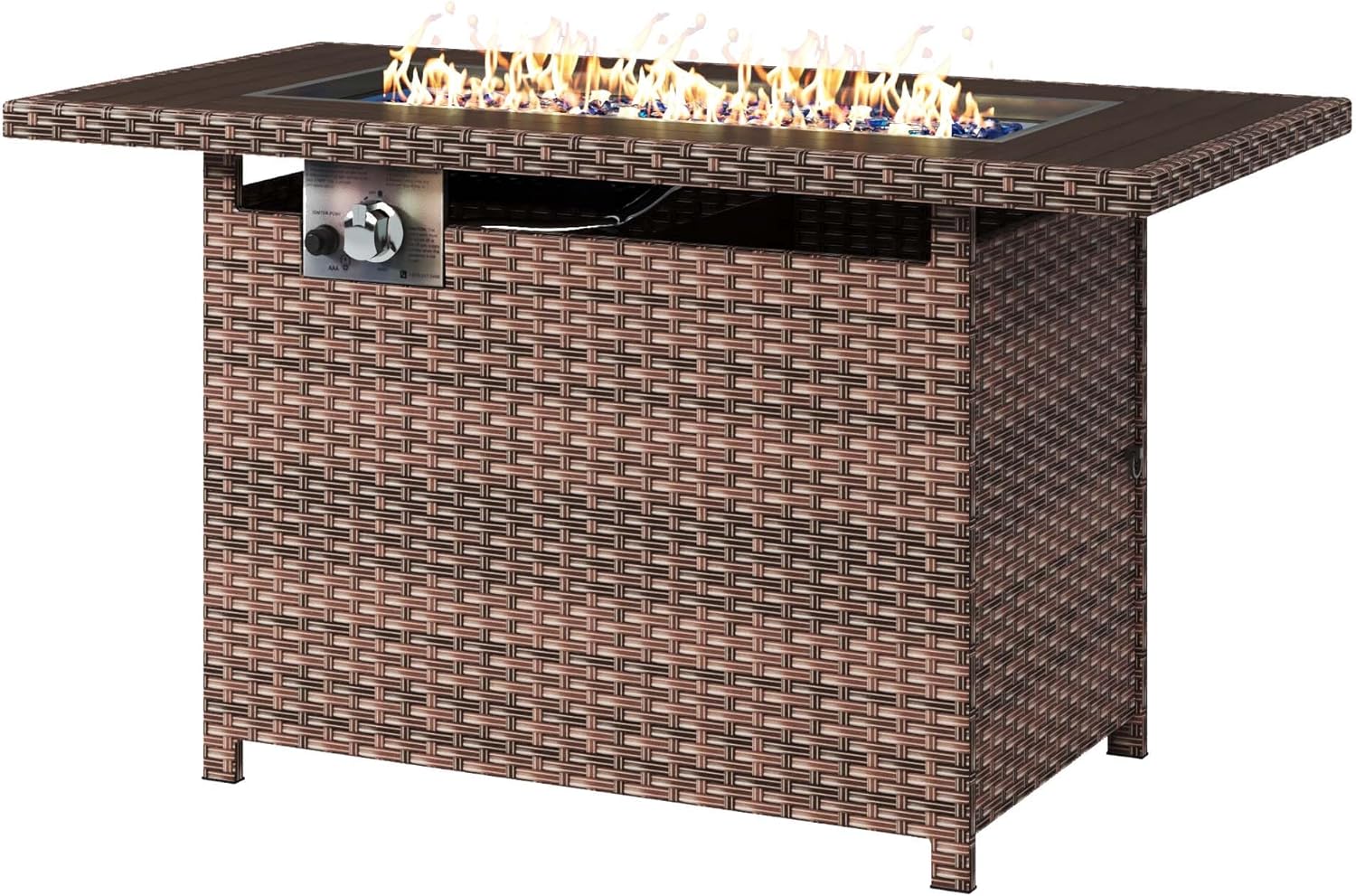 Aoxun 44" Propane Fire Pit with Storage 60,000 BTU Outdoor Wicker Fire Table CSA Certified Patio Rectangular Gas Fire Pit Table with Firepit Lid and Waterproof Cover