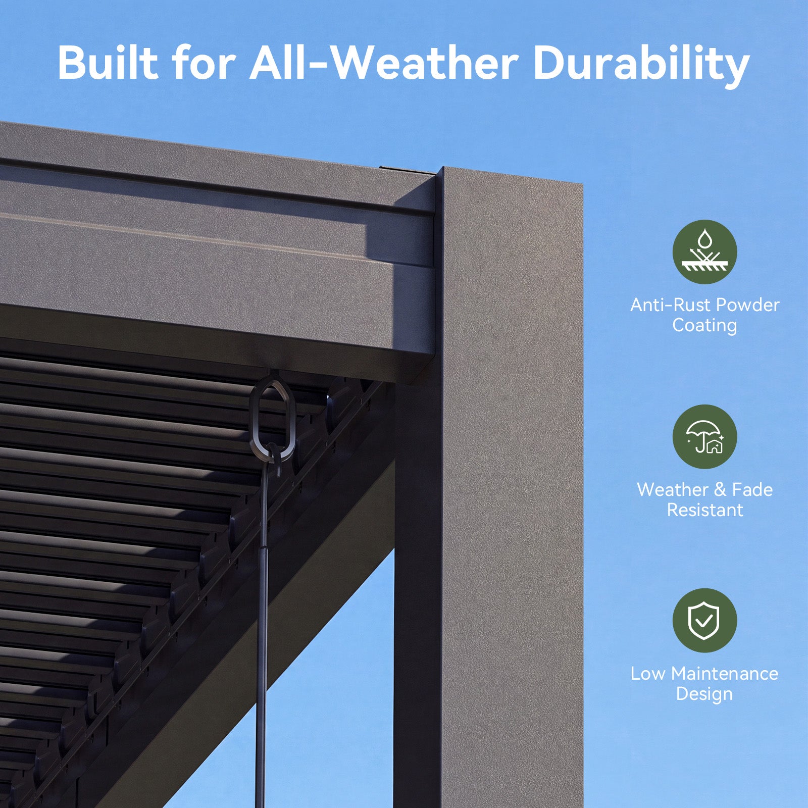 Aoxun Wall Mounted Pergola 10 x 12, Lean to Gazebo with Adjustable Louvers | Secure Wall Attachment, Galvanized Steel Rust-Resistant Frame, Built-In Drainage System for Patio, Deck & Backyard