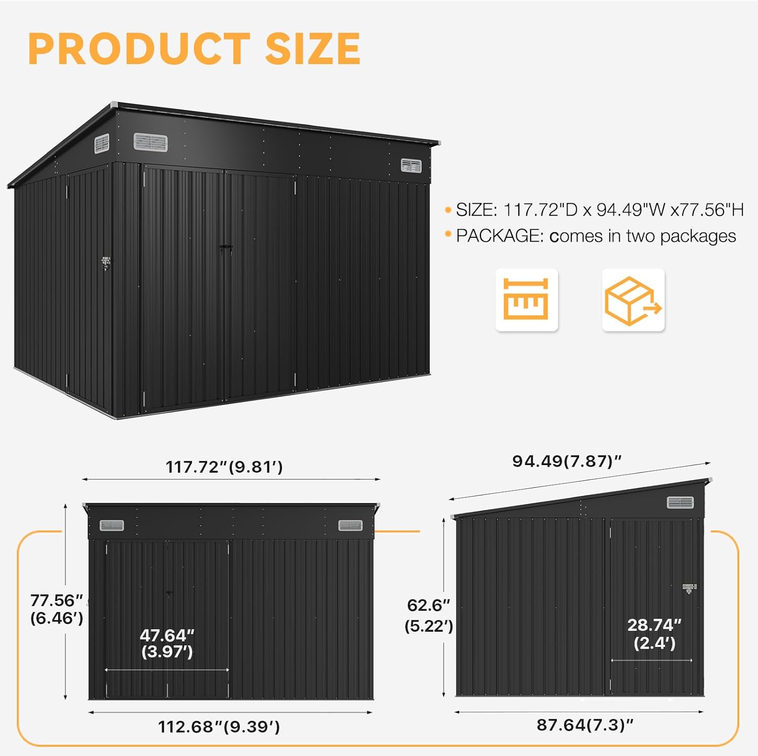 Metal Lean To Storage Shed with Triple Lockable Door