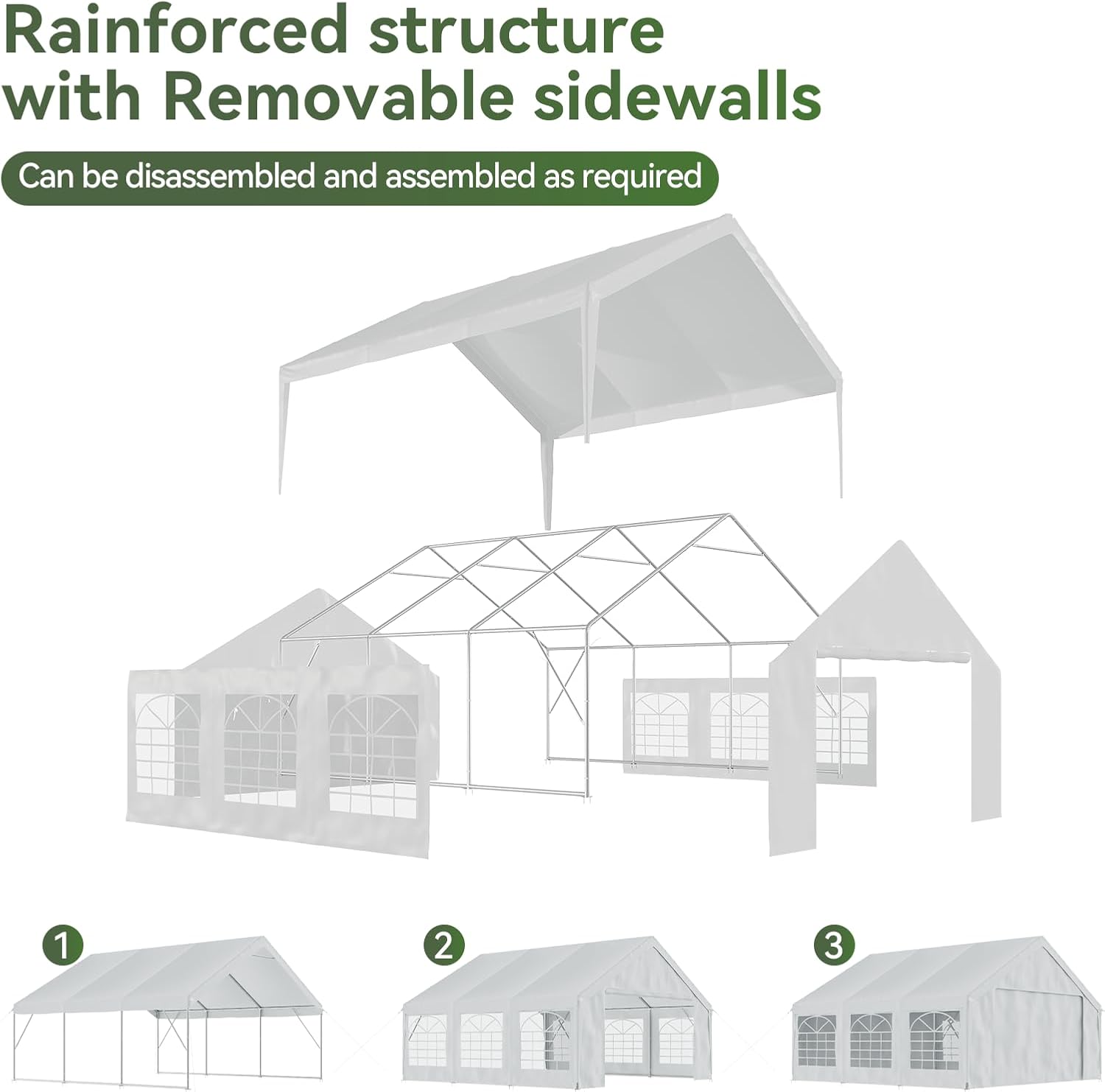 Aoxun Party Tent Canopy for Weddings Waterproof Event Tent with Removable Sidewalls &Roll-up Door, Heavy-Duty Steel Frame for Outdoor Weddings, BBQ, Birthday Parties, & Camping,White