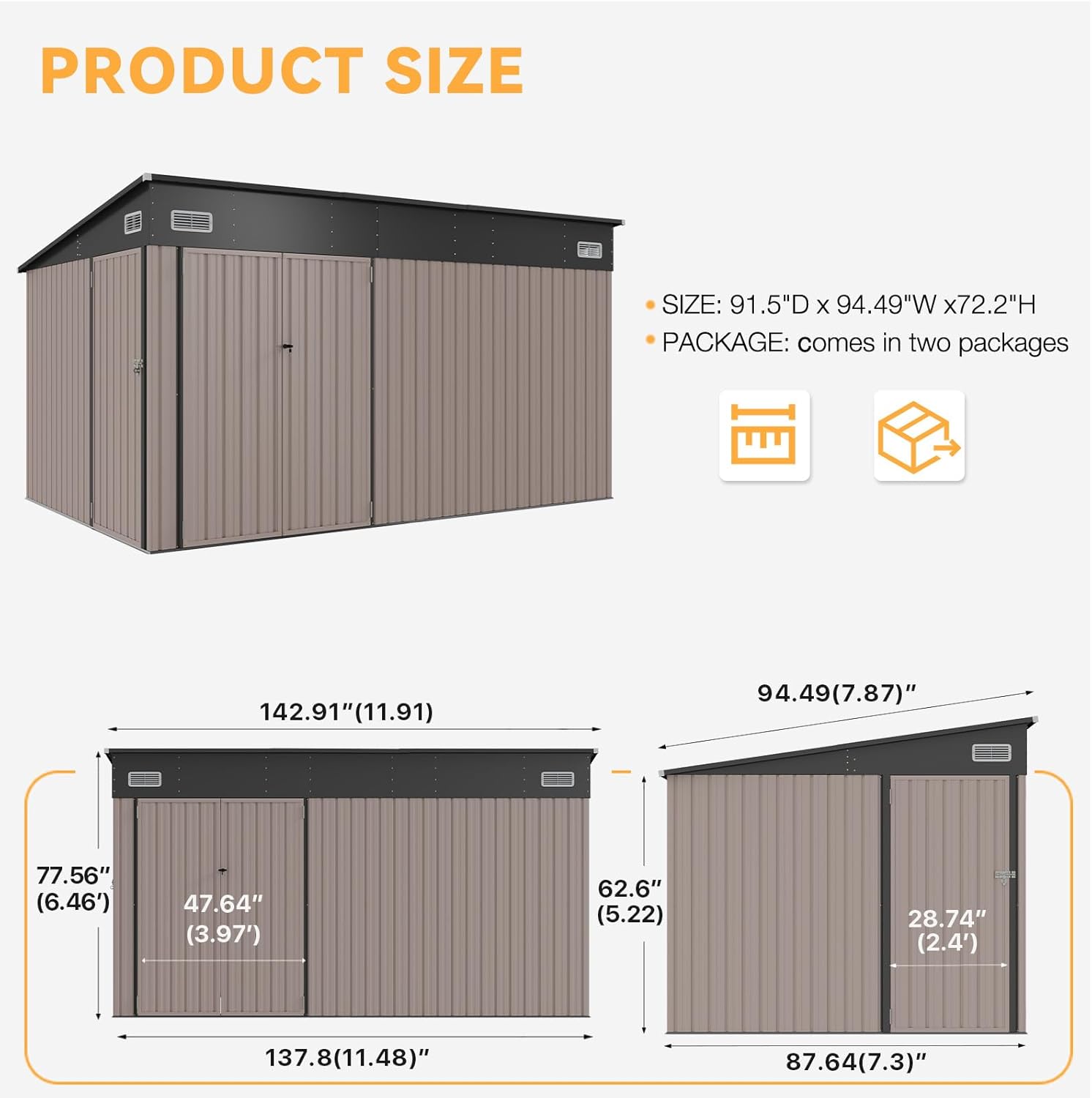 Metal Storage Shed with Triple Lockable Door, Sloped Roof – Aoxun