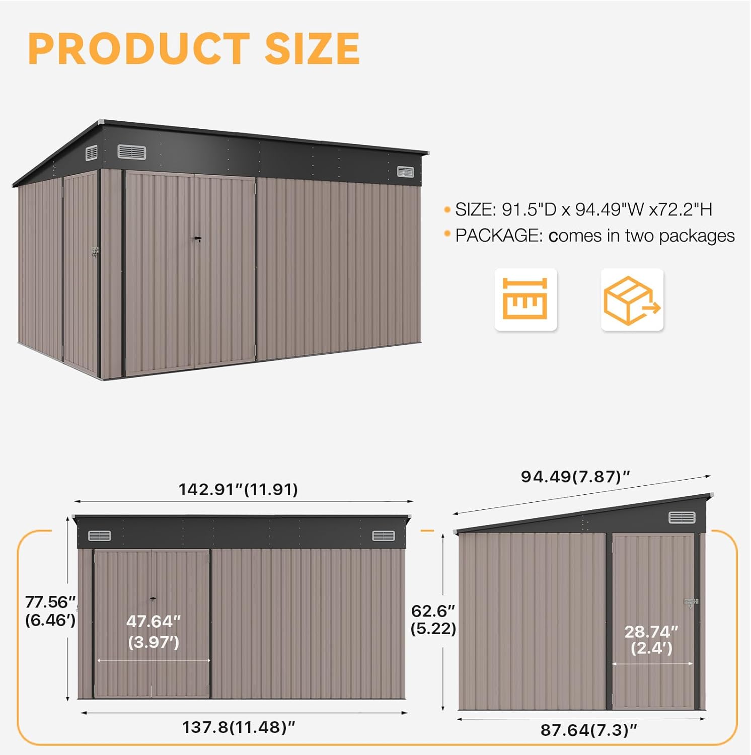 Metal Lean To Storage Shed with Triple Lockable Door