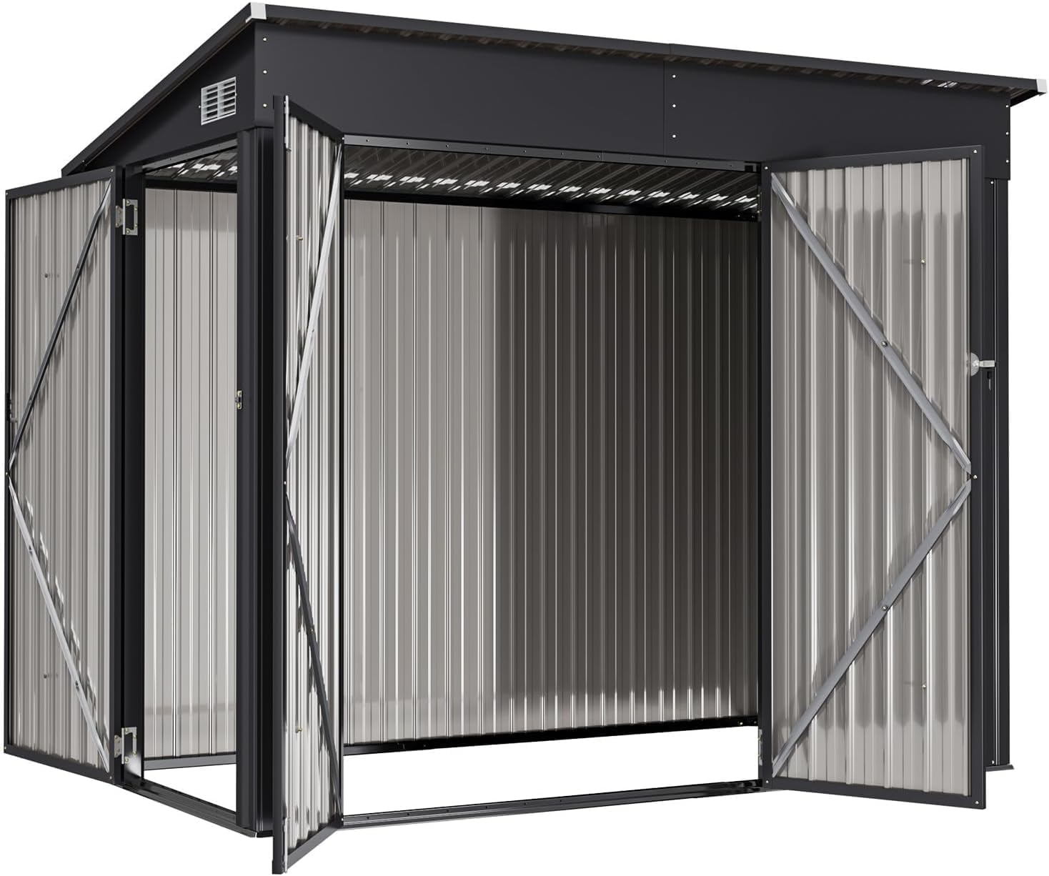 Metal Storage Shed with Triple Lockable Door, Sloped Roof