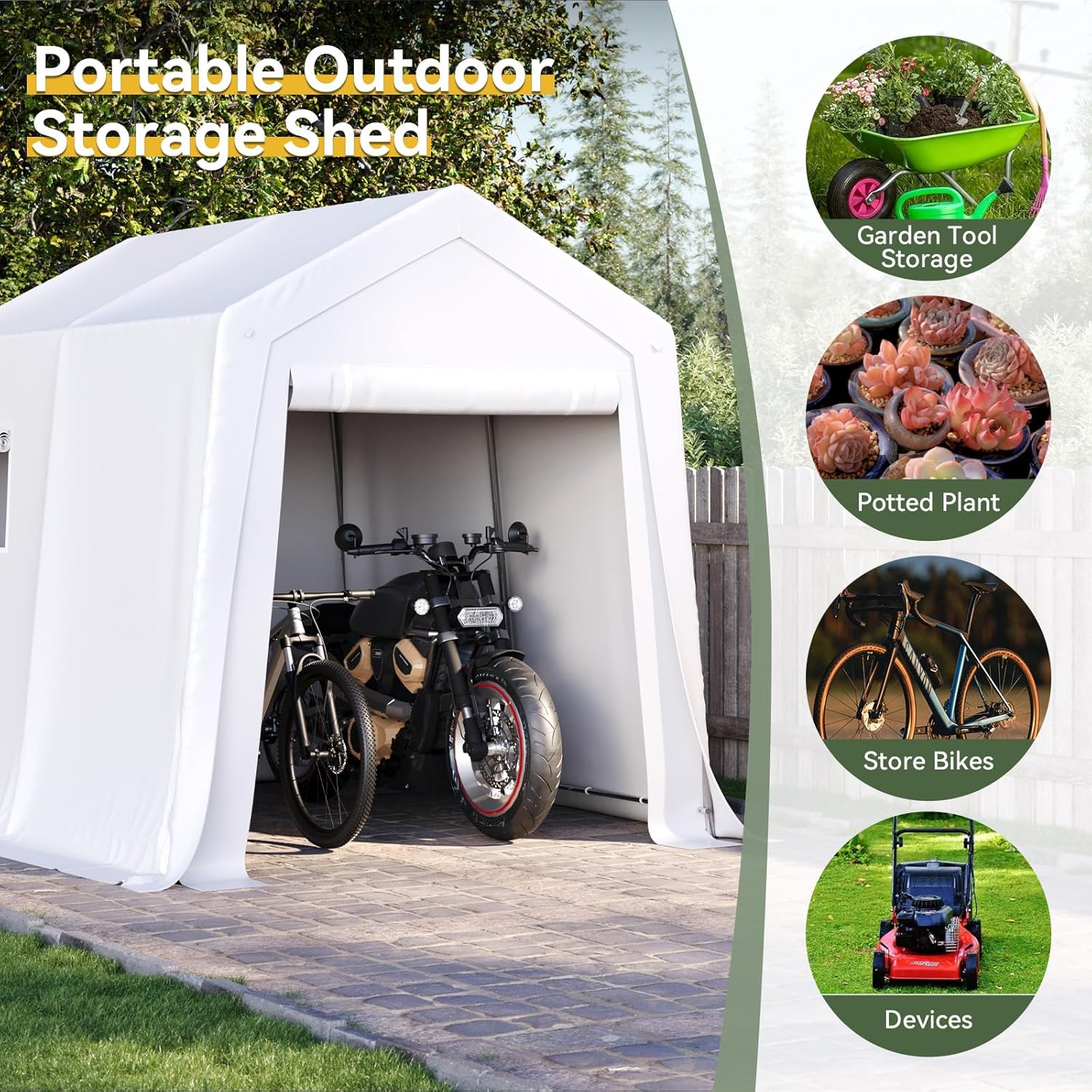 6x8x7 FT Portable Motorcycle Carport Tent with Roll-up Zipper Door and