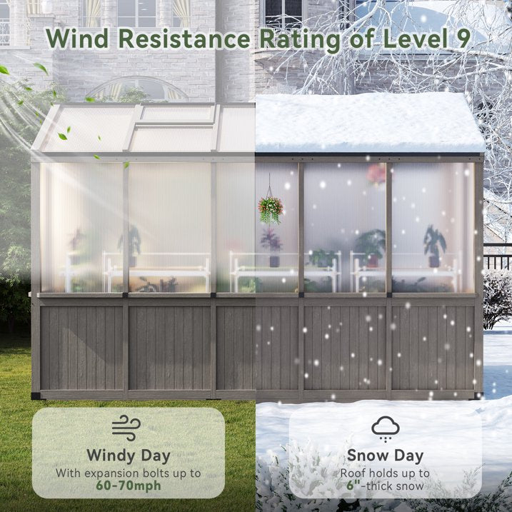 AOXUN 6' x 10' Outdoor Cedar Wood Greenhouse, Walk-in Greenhouse with Adjustable Roof Vent and Lockable Door