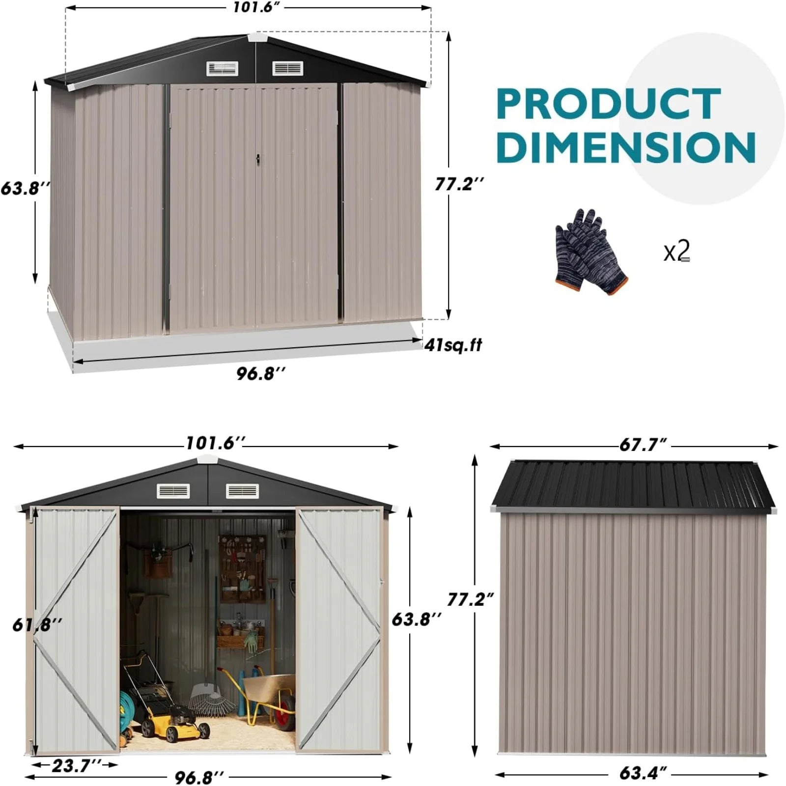 8.5' x 5.6' Outdoor Storage Shed, Metal Garden Shed with Door & Lock, Tool Storage Shed for Patio, Backyard