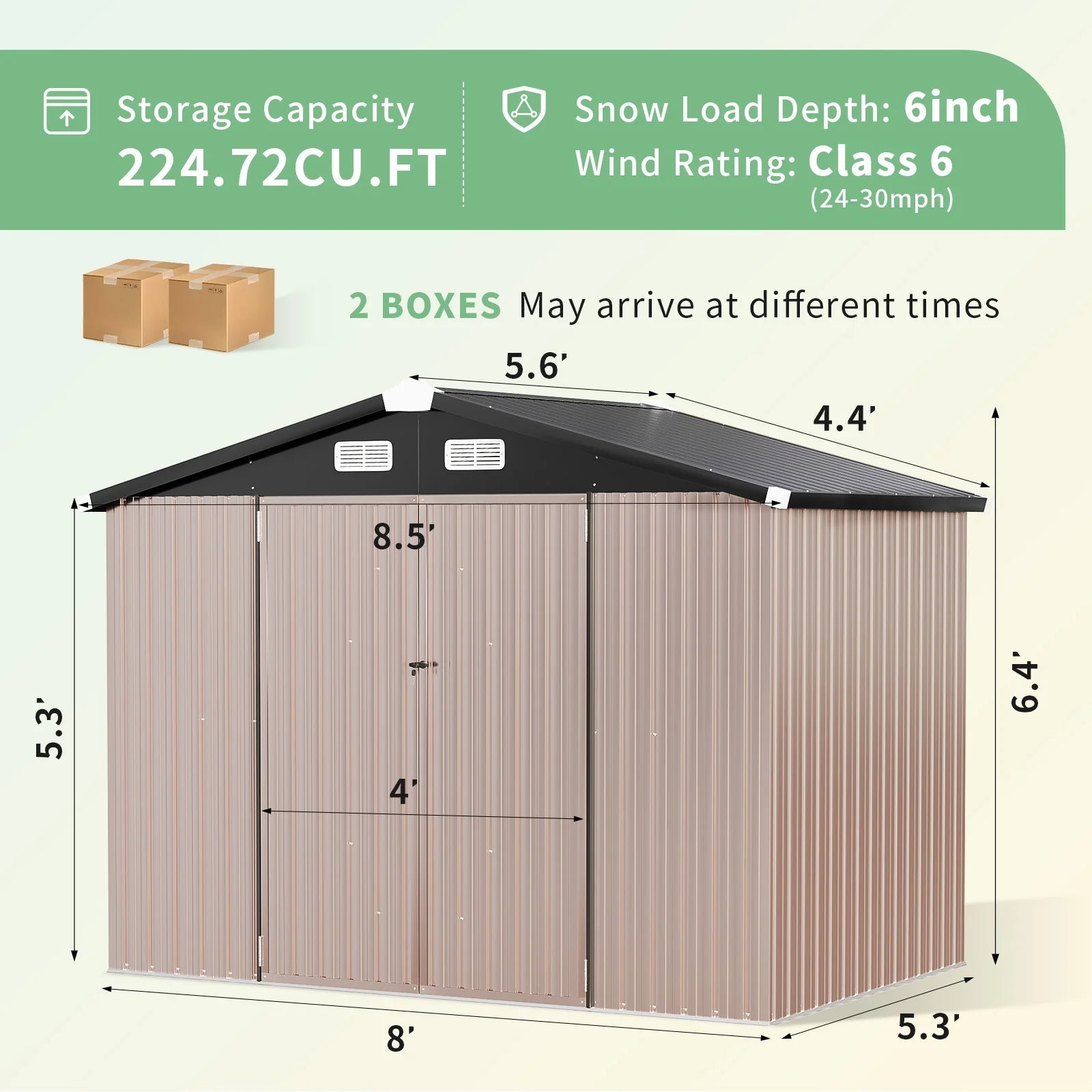 8.5' x 5.6' Outdoor Storage Shed, Metal Shed with Lockable Door for Backyard, Garden