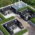 12 Piece Patio Furniture Set with 44” Fire Pit Table Wicker Rattan Patio Sectional Sofa Set Outdoor Seating Furniture with 4'' Thickened Cushion, Black (Include Waterproof Cover)