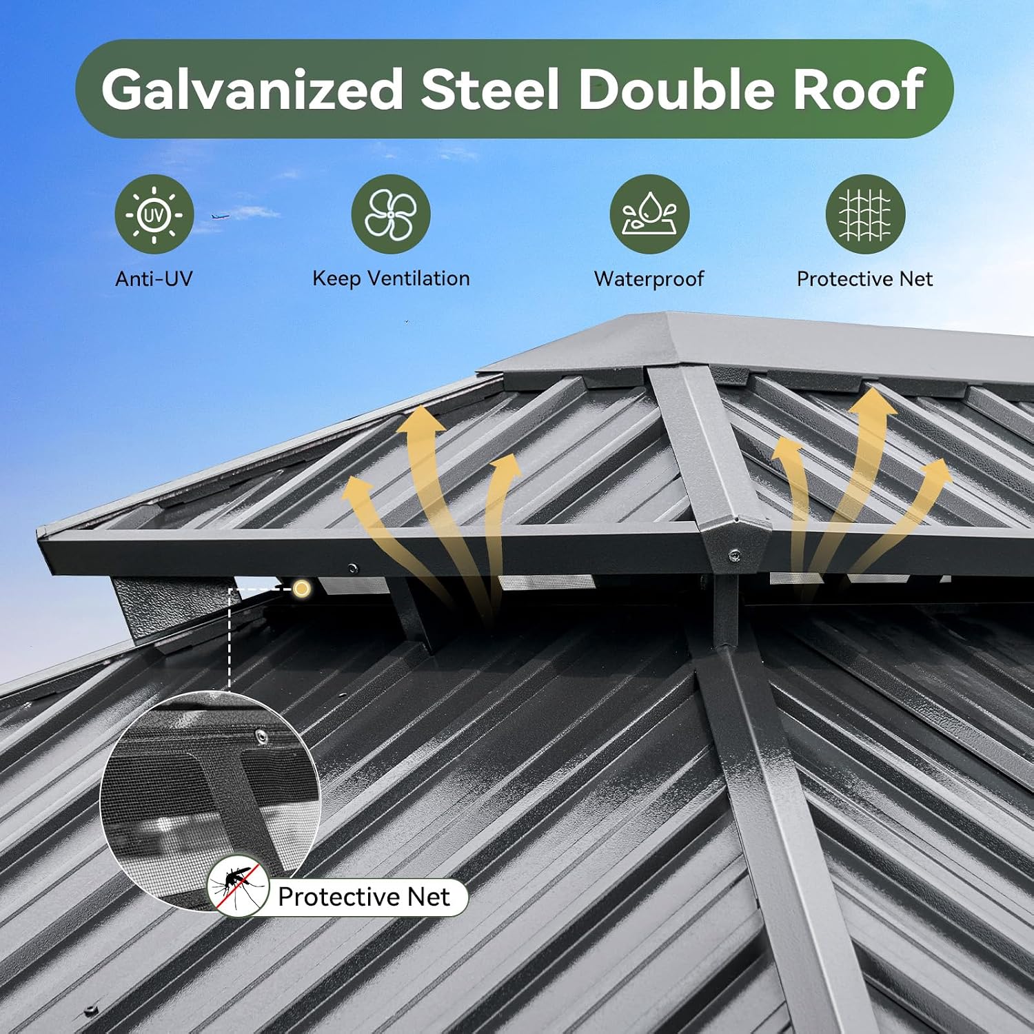 Aoxun 12' x 16' Hardtop Gazebo, Gray