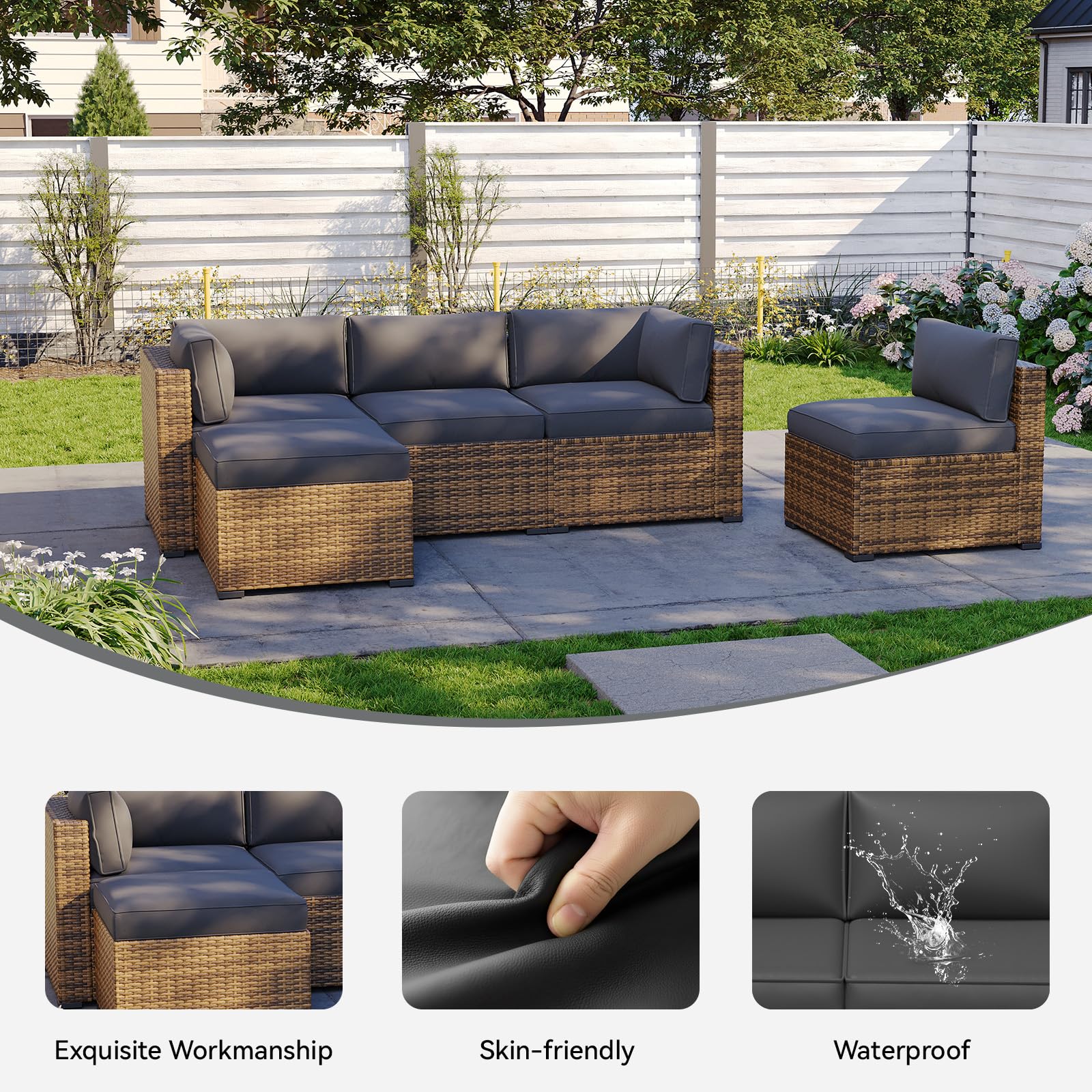 Aoxun 11pcs Patio Cushion Covers Replacement, Waterproof Outdoor Furniture Cushion Covers with Zipper and Non-Slip Bottom, Patio Sofa Couch 3 Sizes for Patio Sectional, Covers Only (Grey)