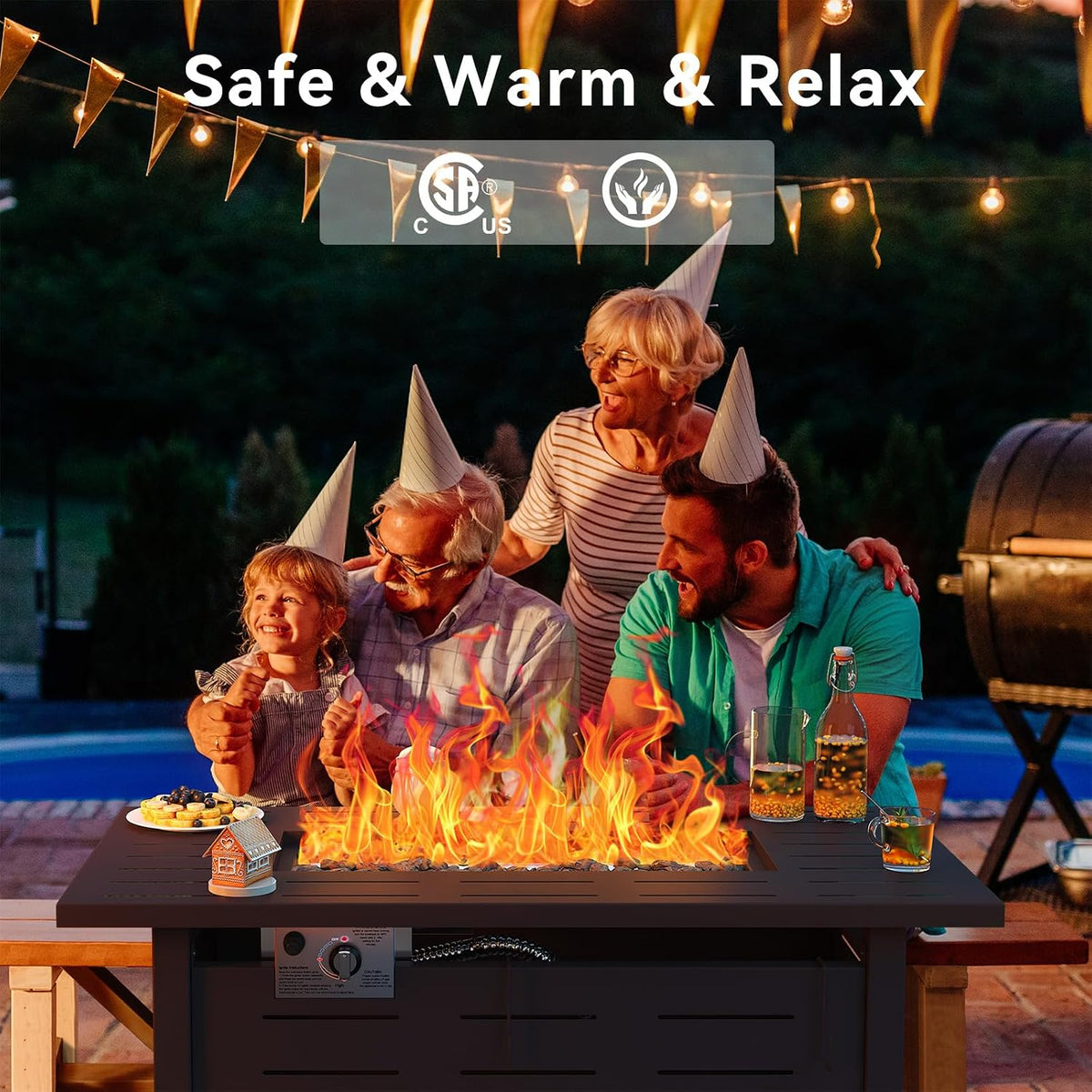 Aoxun 2-in-1 Propane Fire Pit Table with Removable Lid