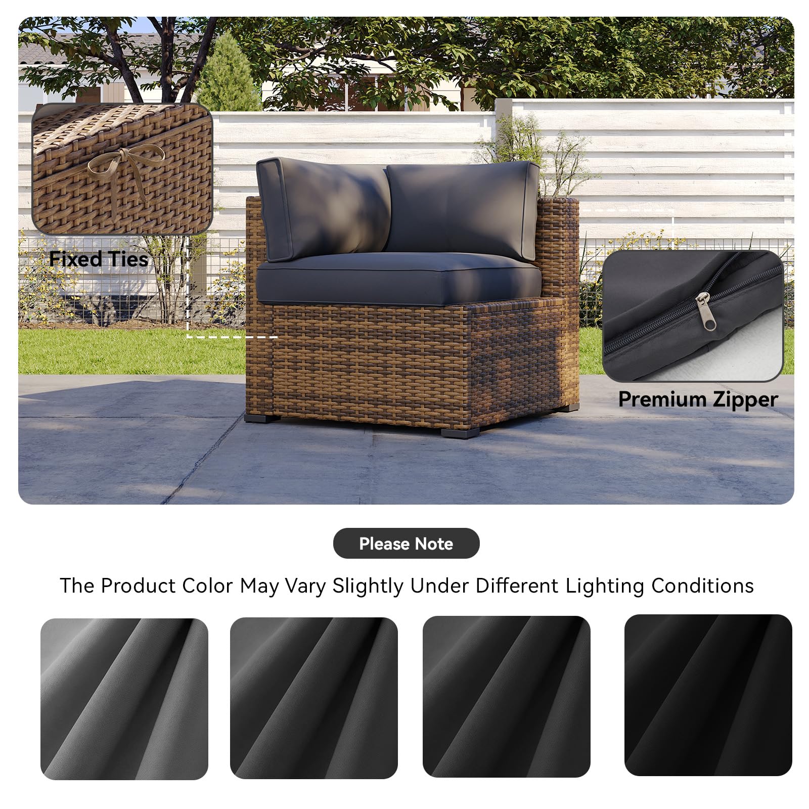Aoxun 11pcs Patio Cushion Covers Replacement, Waterproof Outdoor Furniture Cushion Covers with Zipper and Non-Slip Bottom, Patio Sofa Couch 3 Sizes for Patio Sectional, Covers Only (Grey)