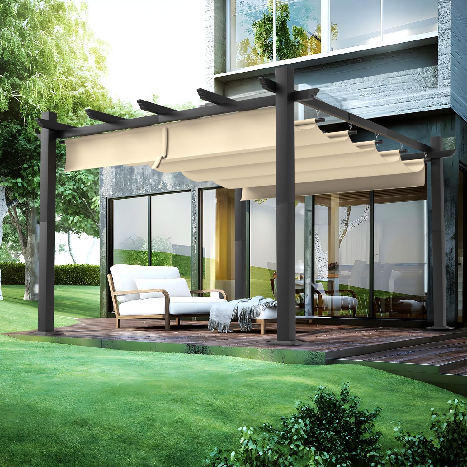 Retractable Pergola with Sun Shade Cover