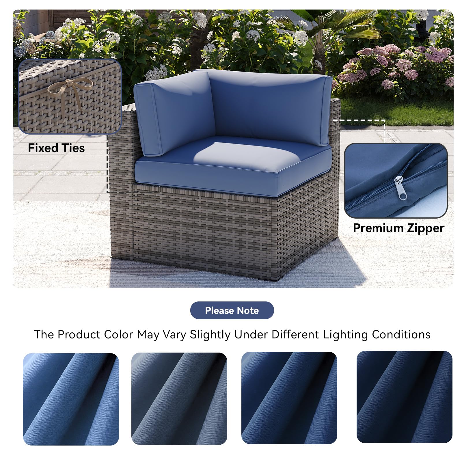 Aoxun 14pcs Patio Cushion Covers Replacement, Waterproof Outdoor Furniture Cushion Covers with Zipper and Non-Slip Bottom, Patio Sofa Couch 3 Sizes for Patio Sectional, Covers Only (Navy)