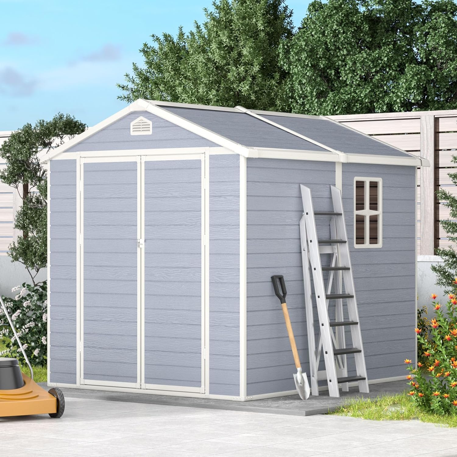 6’ x 8’ Resin Outdoor Storage Shed, Utility Tool Shed Storage House,  Gray