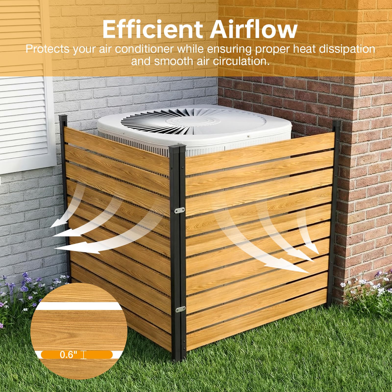 Aoxun 2 Panels Wood Privacy Screen, 41" x 38" No-Dig Outdoor Air Conditioner Fence Trash Cans, Weather-Resistant Wooden Sectional Fencing for Garden, Patio, and Backyard Privacy