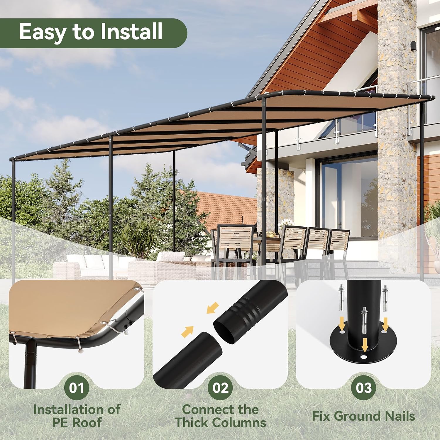 Aoxun 12' x 20' Wall-Mounted Lean-To Gazebo
