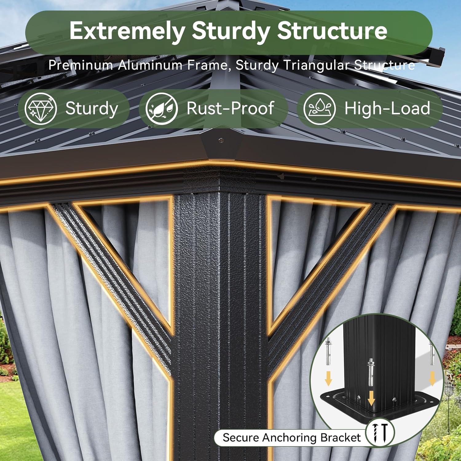 Aoxun 12' x 16' Hardtop Gazebo, Gray