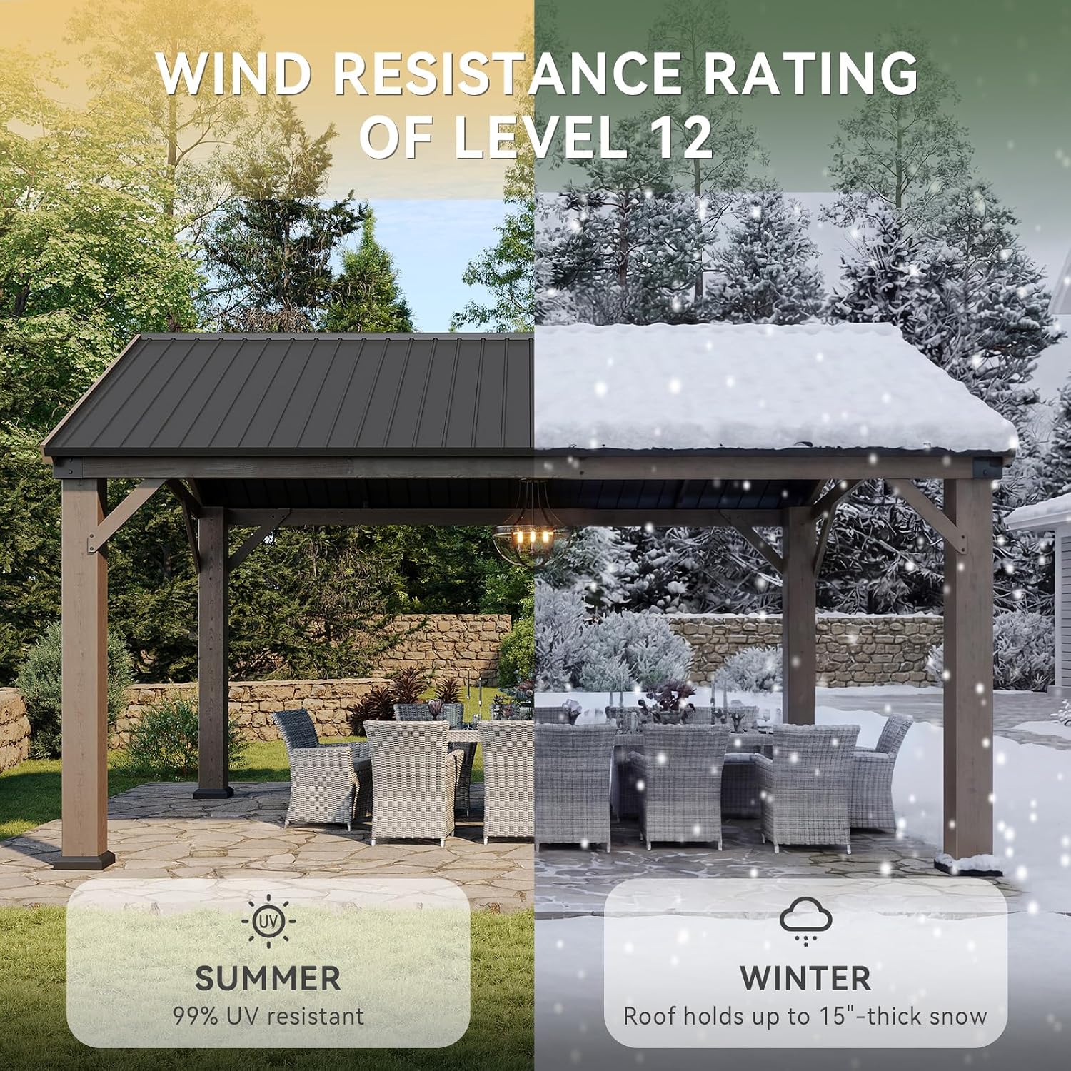 Aoxun 12' x 16' Cedar Wood Gazebo