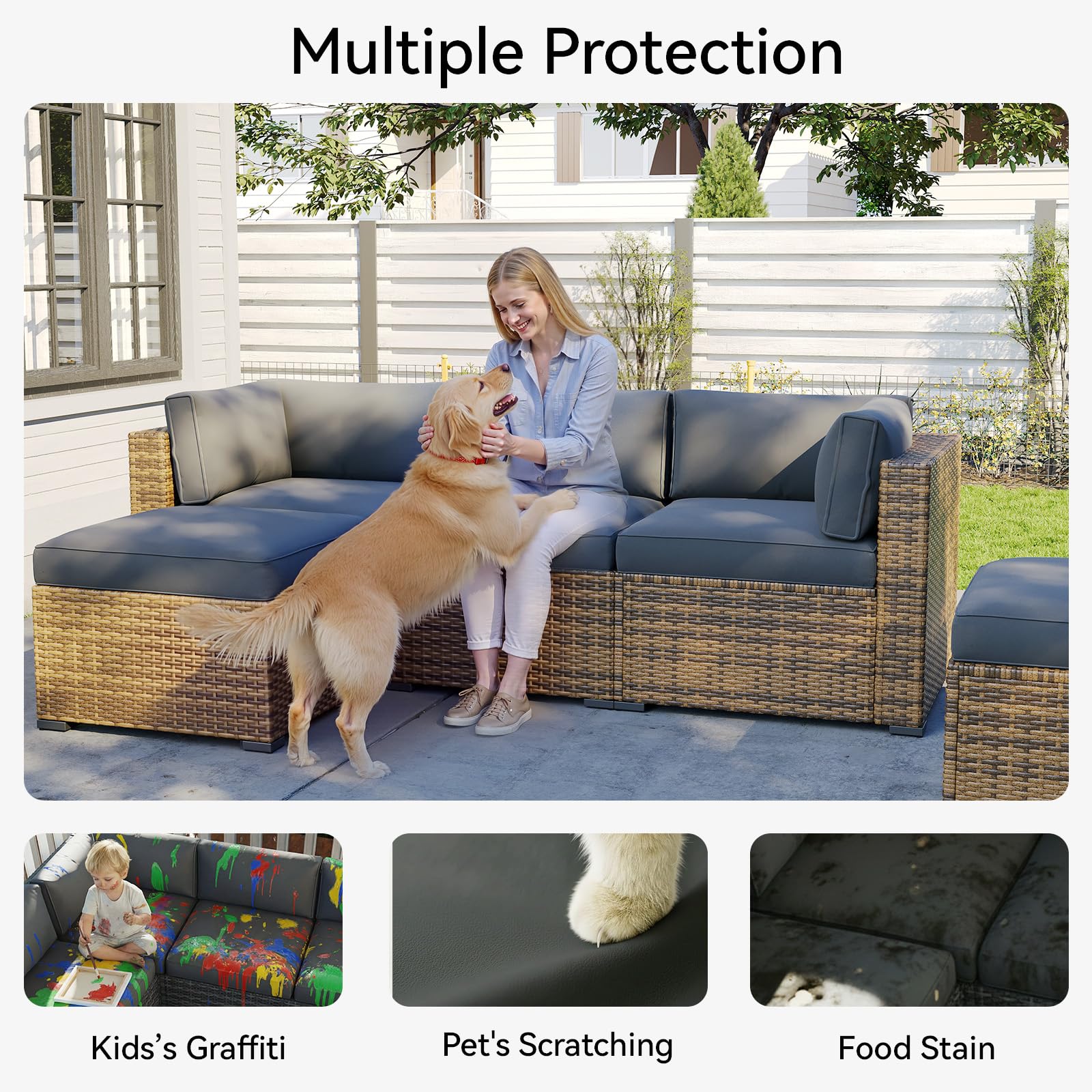 Aoxun 11pcs Patio Cushion Covers Replacement, Waterproof Outdoor Furniture Cushion Covers with Zipper and Non-Slip Bottom, Patio Sofa Couch 3 Sizes for Patio Sectional, Covers Only (Grey)