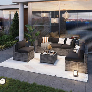 Aoxun Patio Furniture Set 7-Piece with Umbrella Fire Pit