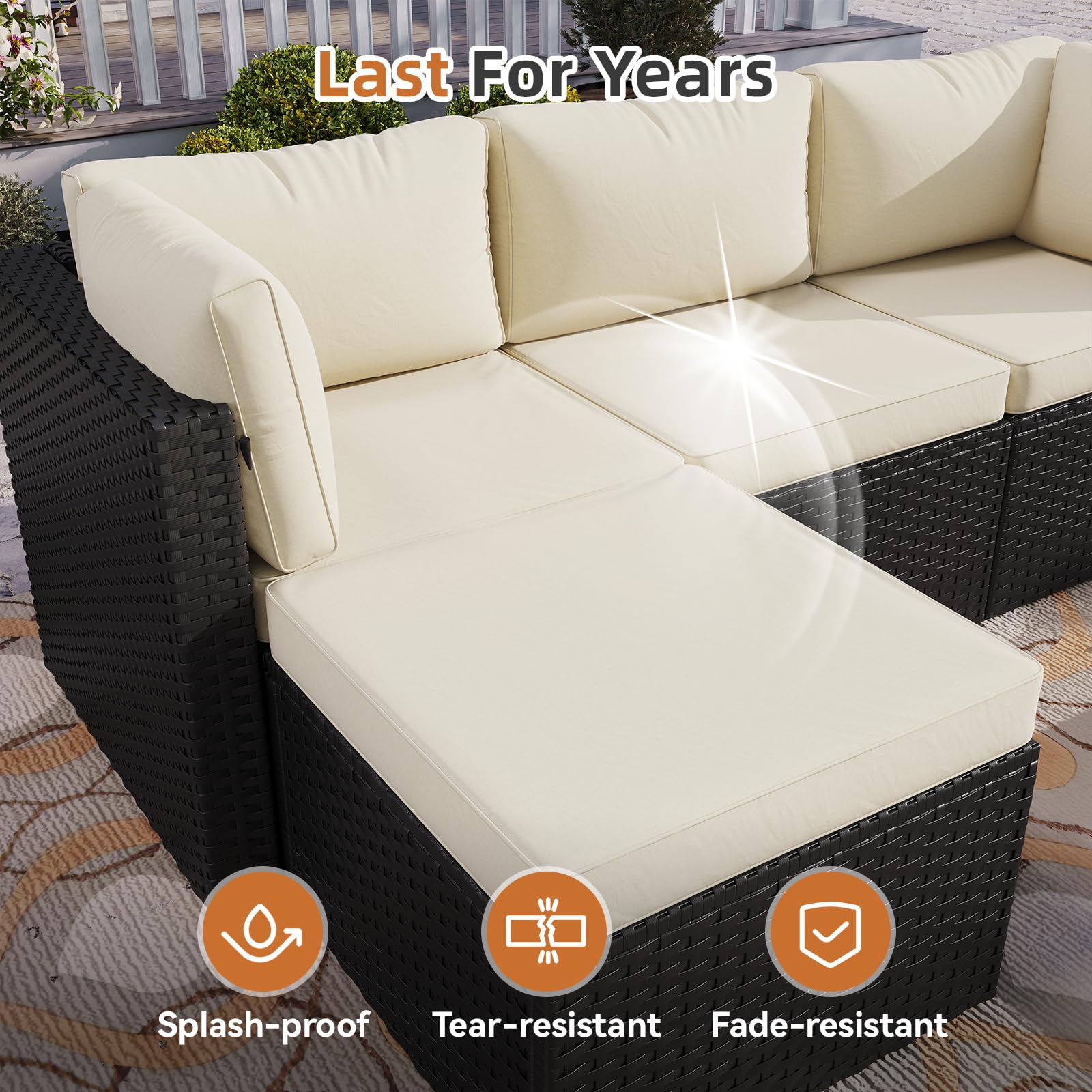 Aoxun Patio Furniture Set 5-Piece, Outdoor Sectional Sofas with Washable Cushion, Wicker Rattan Patio Conversation Sets for Backyard Porch and Poolside