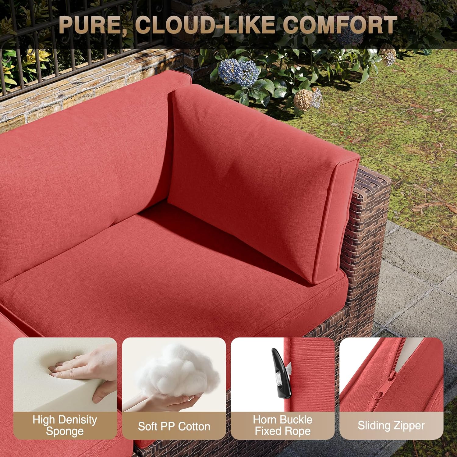 7 pcs Patio Wicker Sofa Sets with Umbrella / Fire Pit