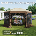 Aoxun 12' x 12' 6-Sided Pop-Up Screen Canopy