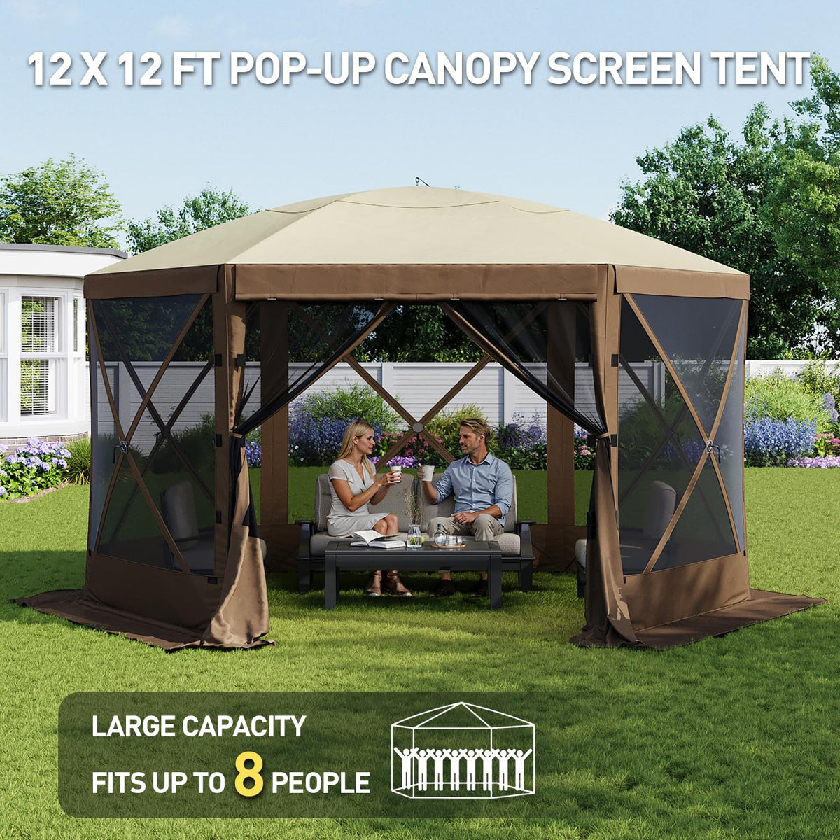 Aoxun 12' x 12' 6-Sided Pop-Up Screen Canopy